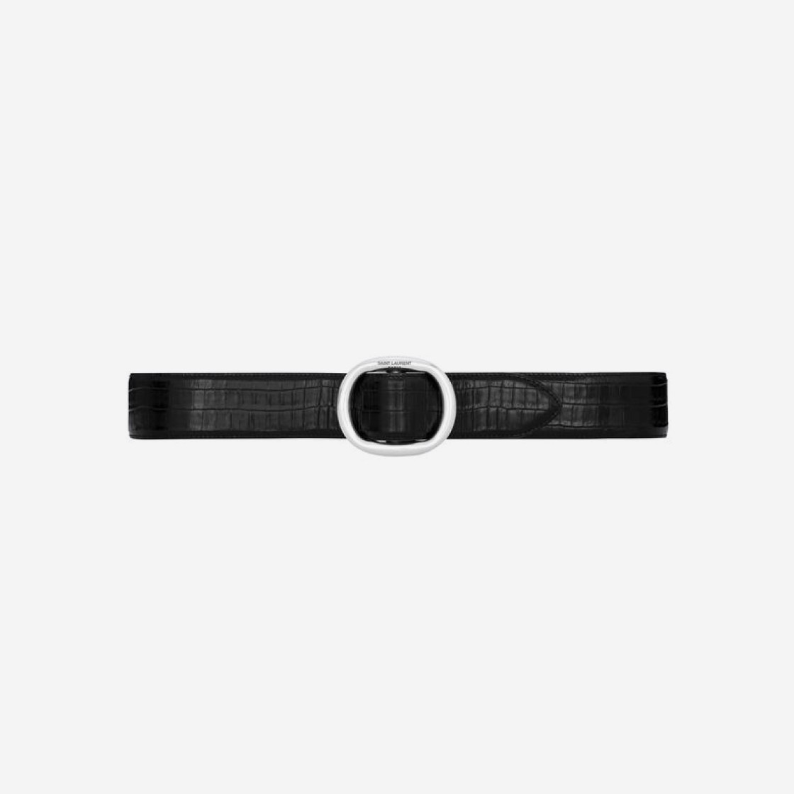 Saint Laurent Oval Buckle Belt In Crocodile-Embossed Leather Black 상세 이미지 1