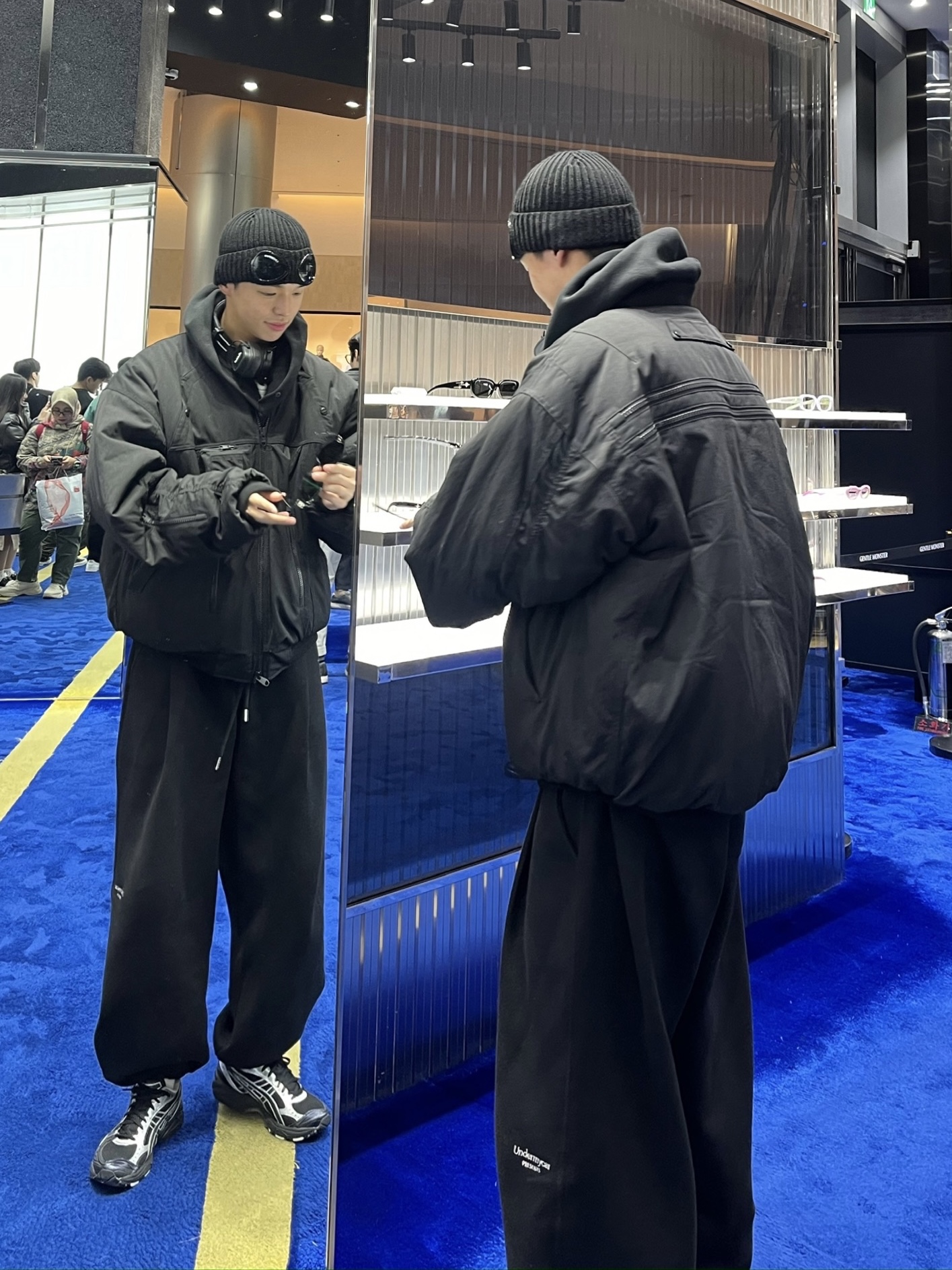 Undermycar Mu.03 Anti Fxxking Logo Play Oversized Sweat Jogger Black, Asics x Atmos x Undermycar Gel-Kayano 14 Black Pure Silver 착용 스타일 - 2