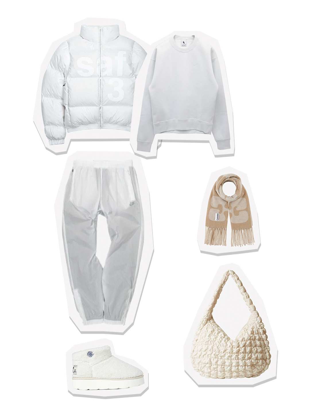 [KREAM 단독] Safarispot Women 1/2 Basic Safari Down Jacket White, Nike NRG Solo Swoosh Crew Fleece Summit White - Asia 착용 스타일 - 1