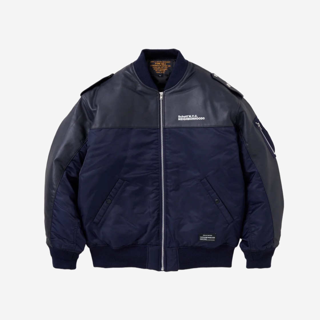 Neighborhood x Schott Leather Combi Ma-1 Jacket Navy 상세 이미지 1