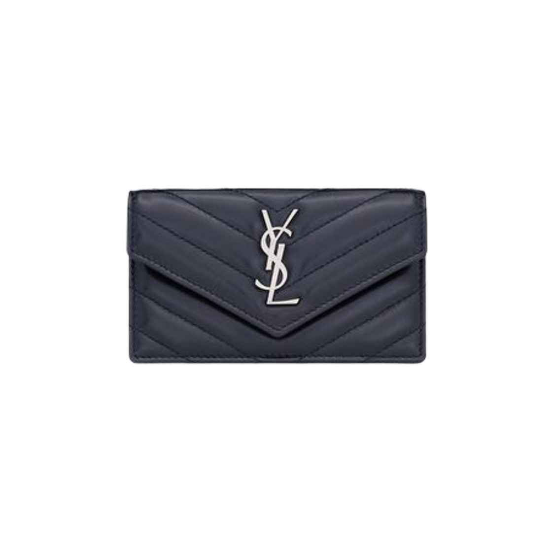 Saint Laurent Cassandre Matelasse Fragments Flap Card Case In Lambskin Bleu Acier 상세 이미지 1