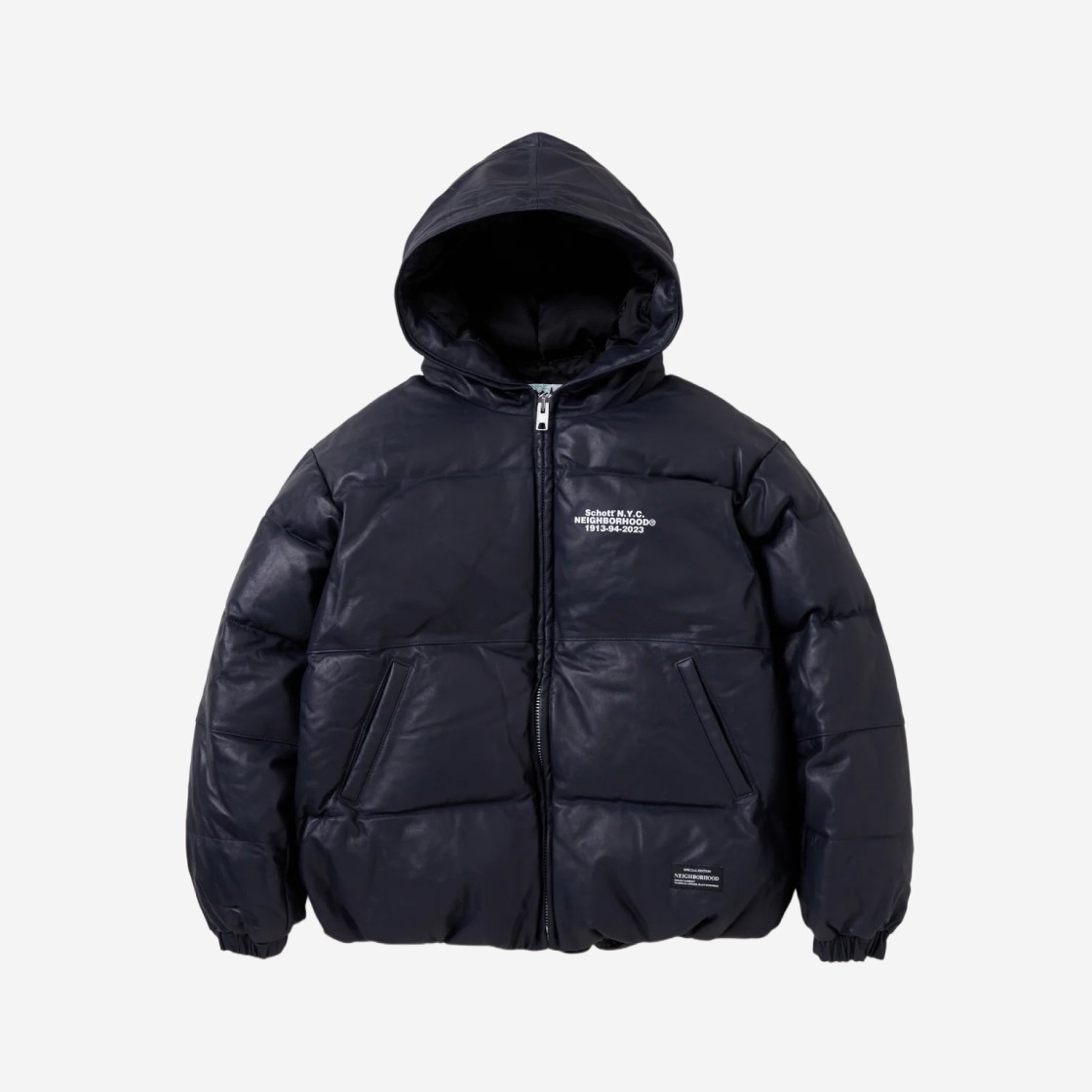 Neighborhood x Schott Leather Hooded Down Jacket Navy 상세 이미지 1