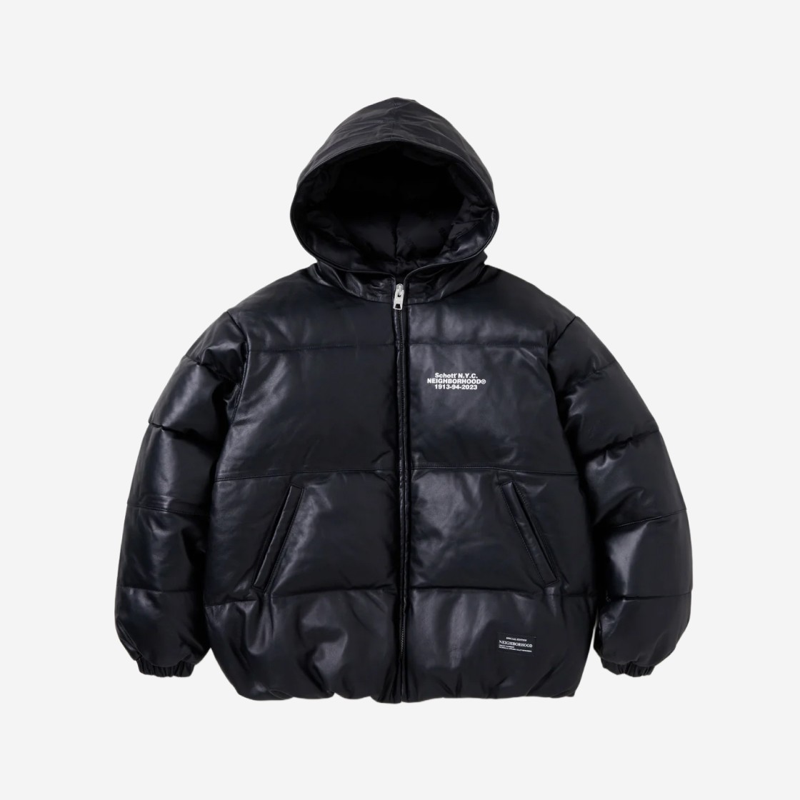 Neighborhood x Schott Leather Hooded Down Jacket Black 상세 이미지 1