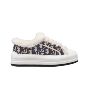 (W) Dior Walk'N'Dior Platform Sneakers Deep Blue Dior Oblique Embroidery Cotton and White Shearling