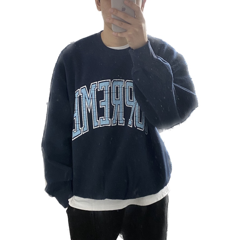 Supreme Inside Out Crewneck Navy - 23FW 착용 스타일