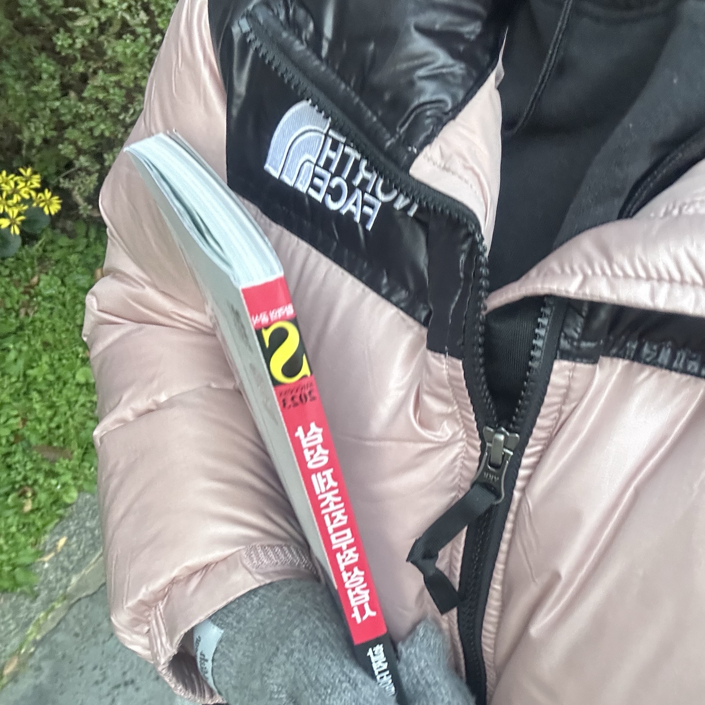 (W) The North Face Nuptse Short Jacket Pastel Pink 착용 스타일 - 2