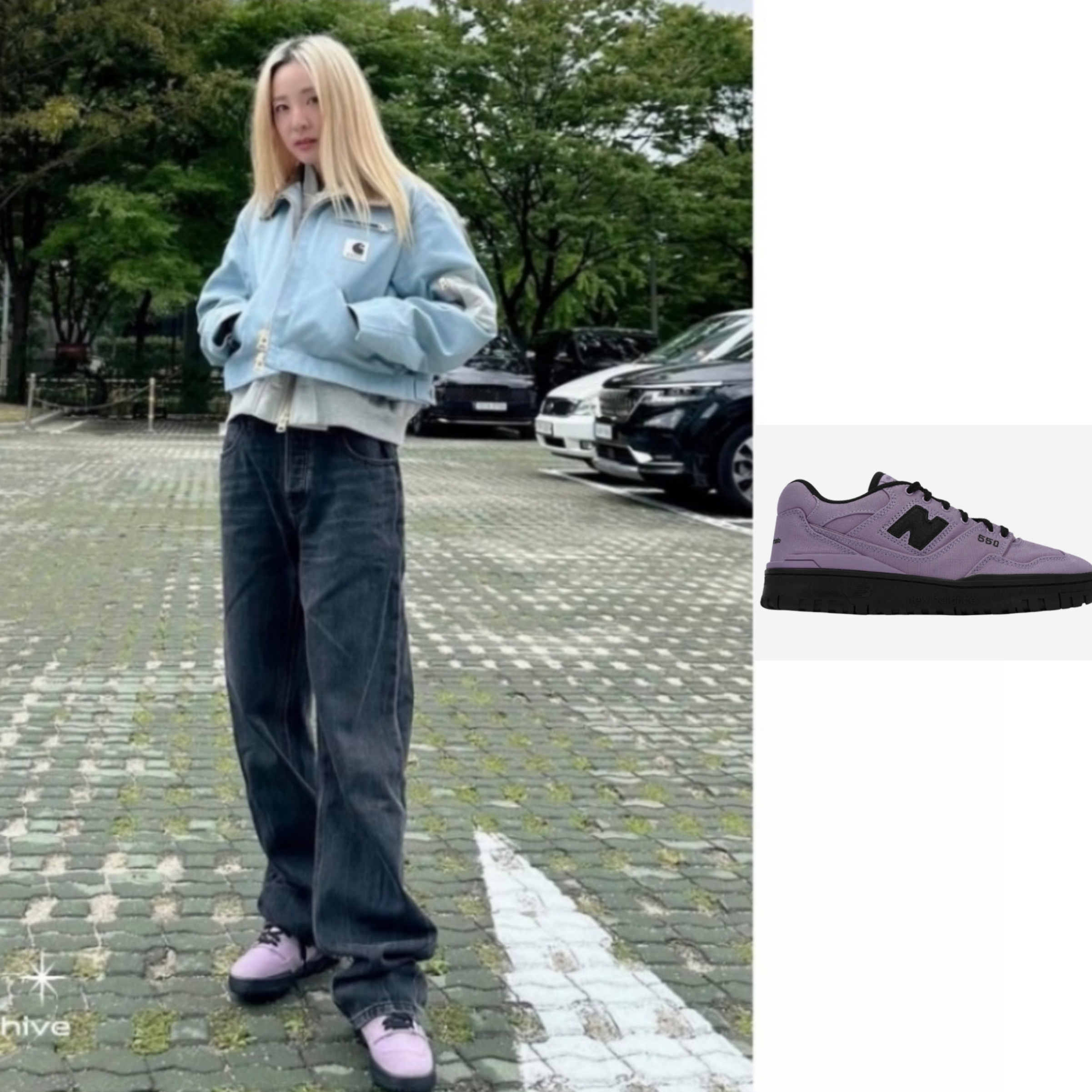New Balance x Thisisneverthat 550 Lavender Black 착용 스타일 - 1