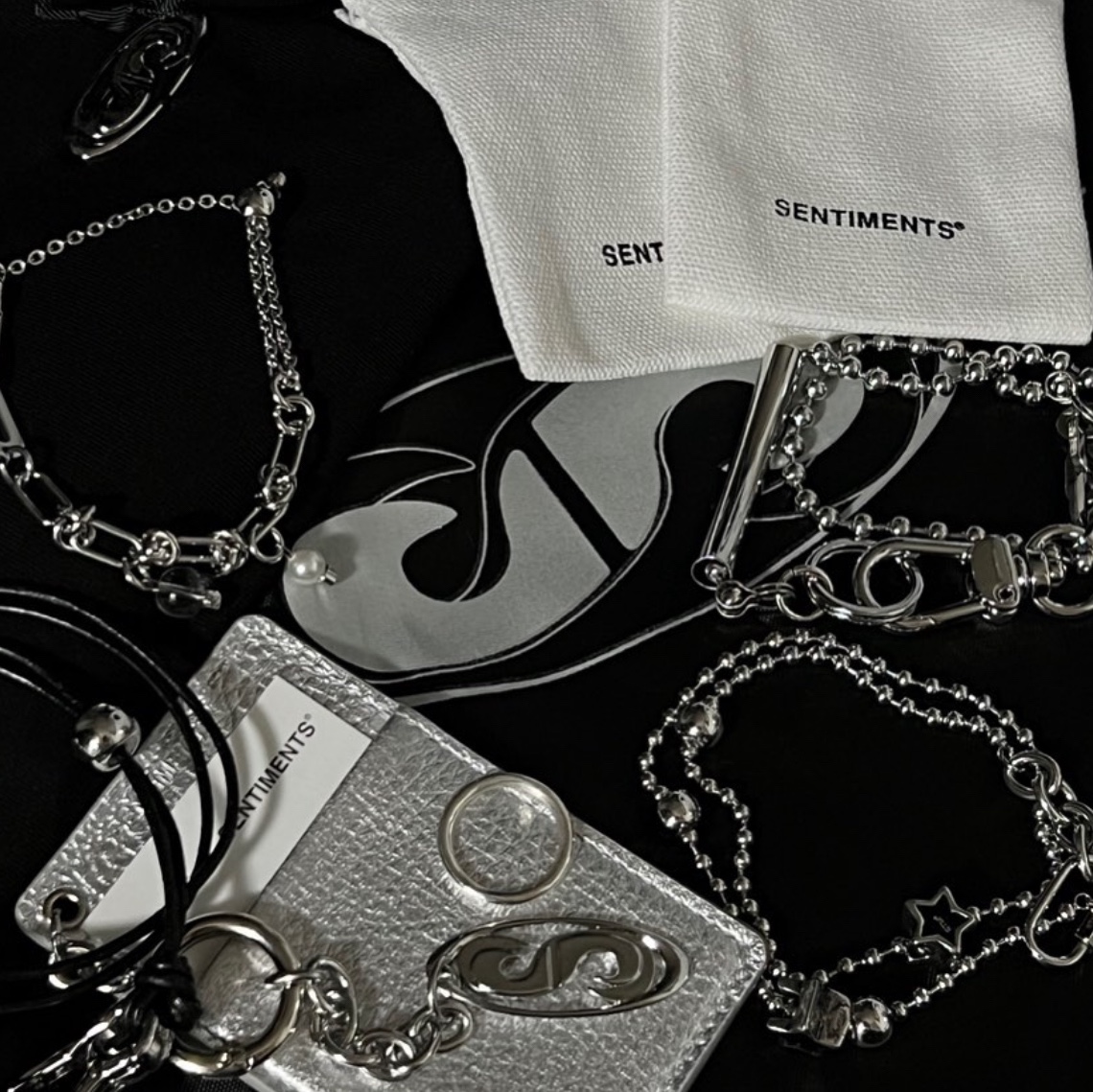 Sentiments No.404 Card Wallet Silver 착용 스타일
