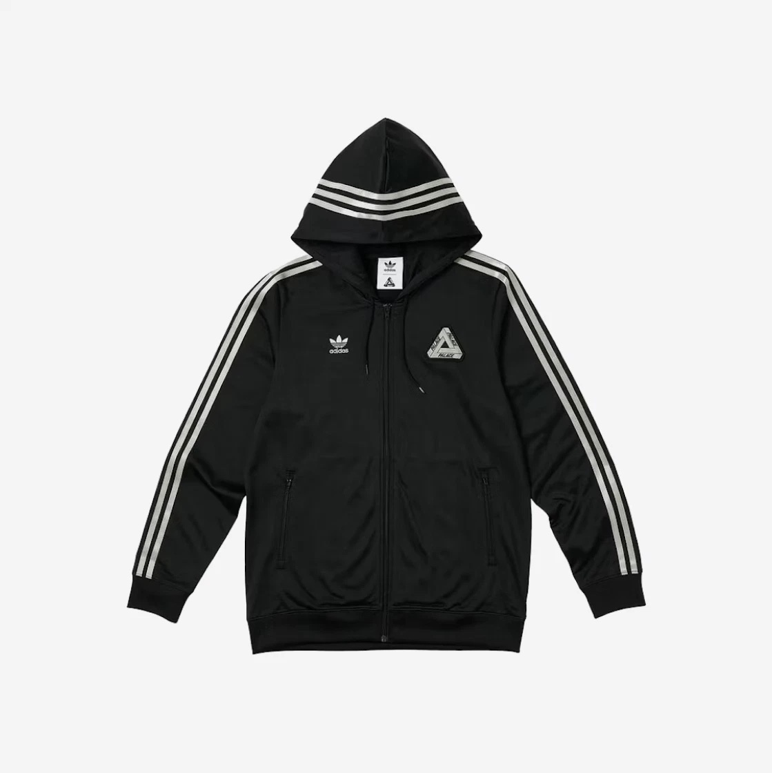 Palace x Gucci Leather Jacket with Embroideries and Patches Black, Palace x Adidas Hooded Firebird Track Top Black - 23SS 착용 스타일 - 4