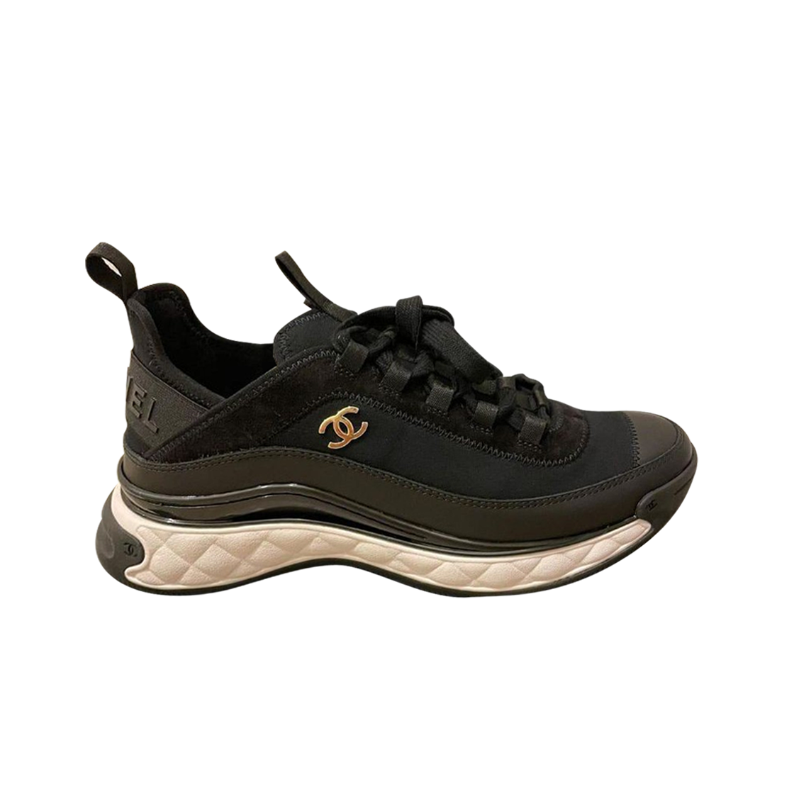 G45331-B14494-94305 Chanel Mixed Fibers Sneakers Suede Calfskin & Gold Black