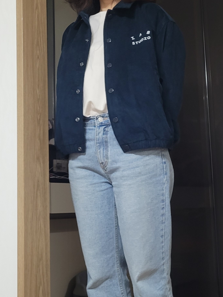 IAB Studio Corduroy Jacket Midnight Blue 착용 스타일 - 1