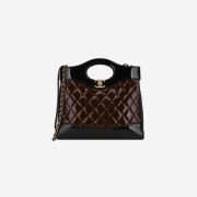 Chanel 31 Mini Shopping Bag Patent Calfskin & Gold Burgundy Black
