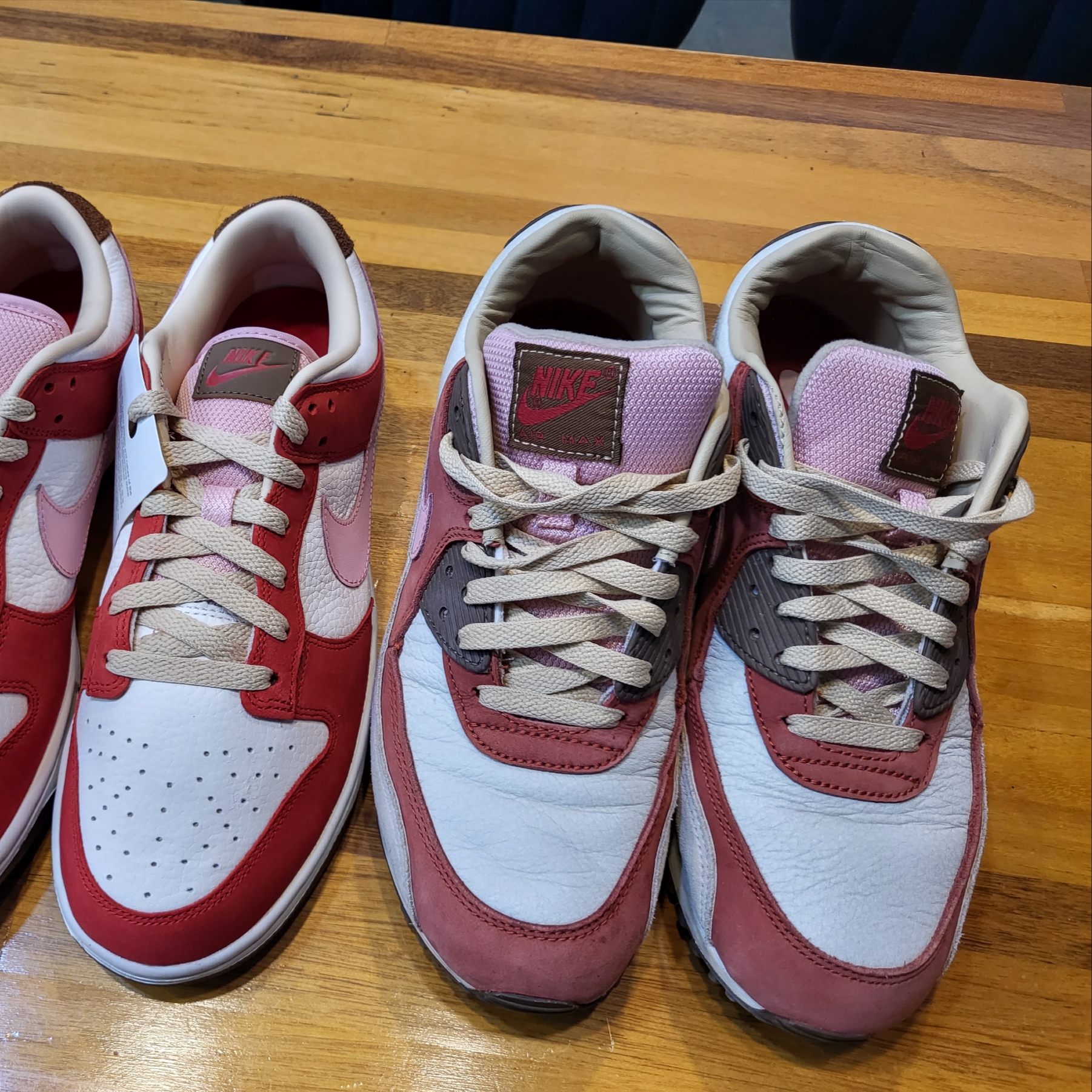 (W) Nike Dunk Low PRM Sail and Sport Red, Nike Air Max 90 NRG Bacon 착용 스타일 - 3