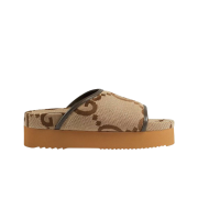 (W) Gucci Jumbo GG Platform Slide Camel Ebony