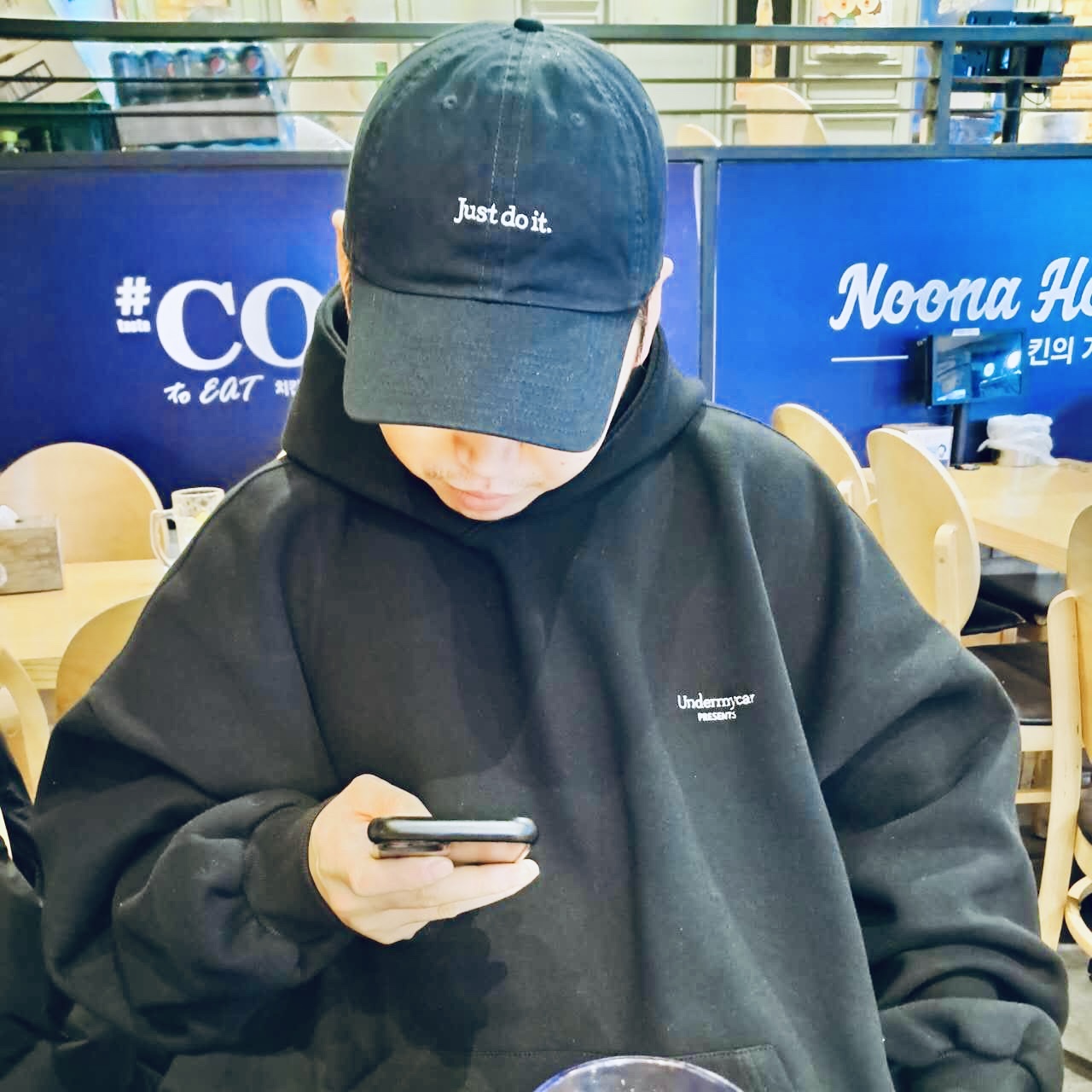 Nike Club Unstructured Tennis Cap Black White, Undermycar Mu.10 Anti Fxxking Logo Play Oversized Bonded Hoodie Black 착용 스타일 - 1