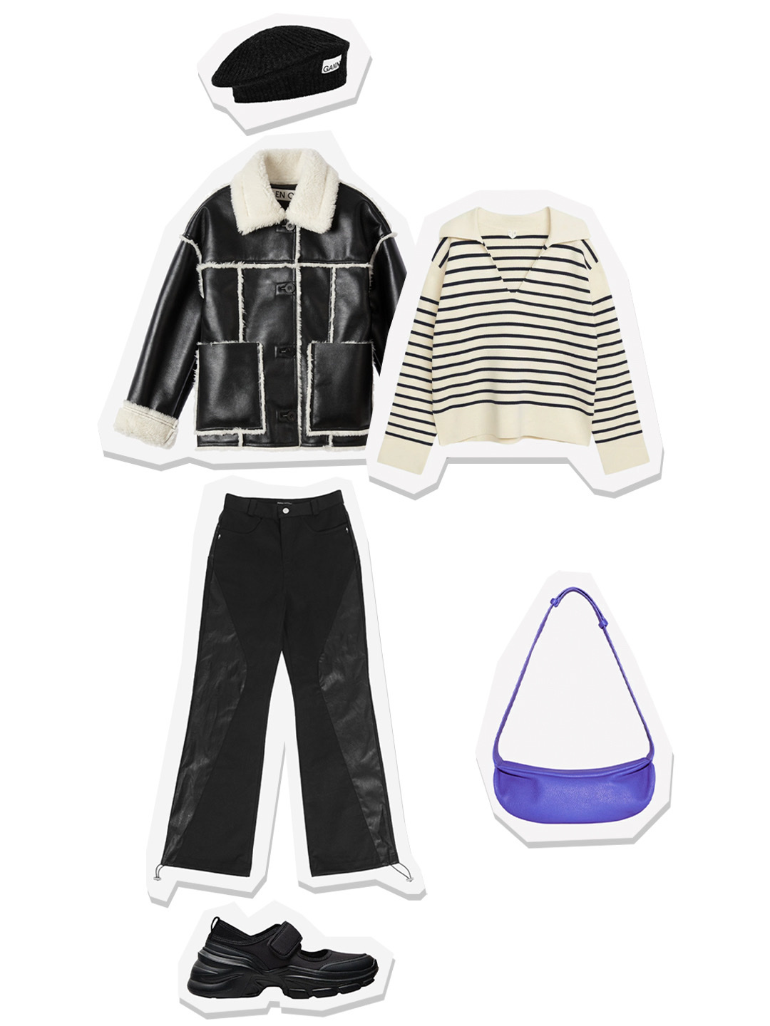 Enor Woman Vegan Leather Cutting Mustang Black, (W) Arket Cotton Sweater Off White Black 착용 스타일 - 1
