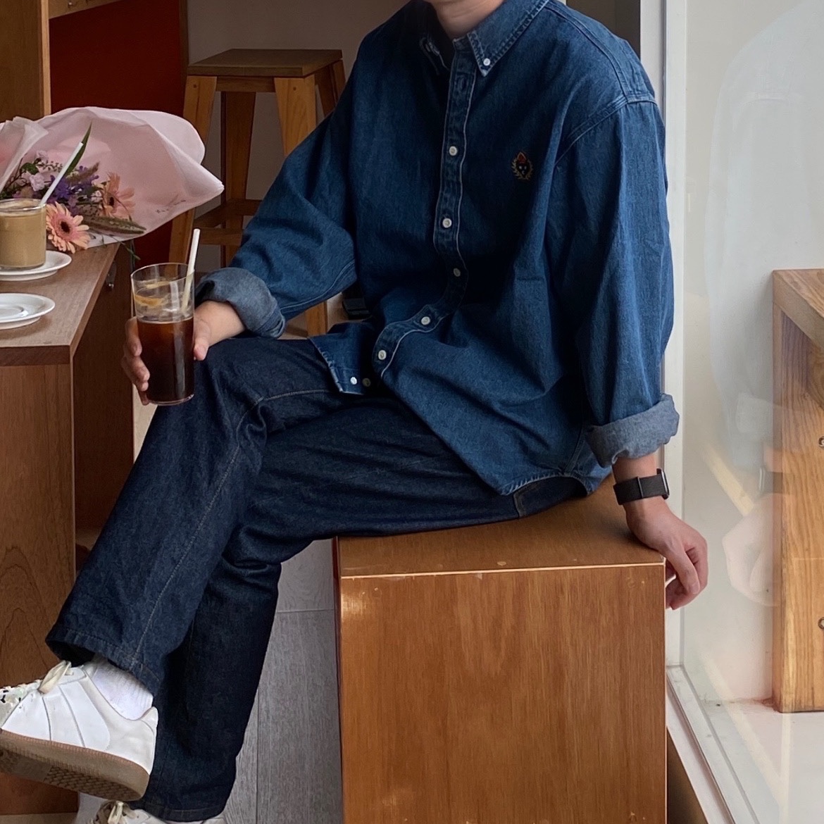 Heritage Floss Crest Denim Shirt Indigo, (W) Maison Margiela Replica Paint Drop Sneakers White 착용 스타일 - 1