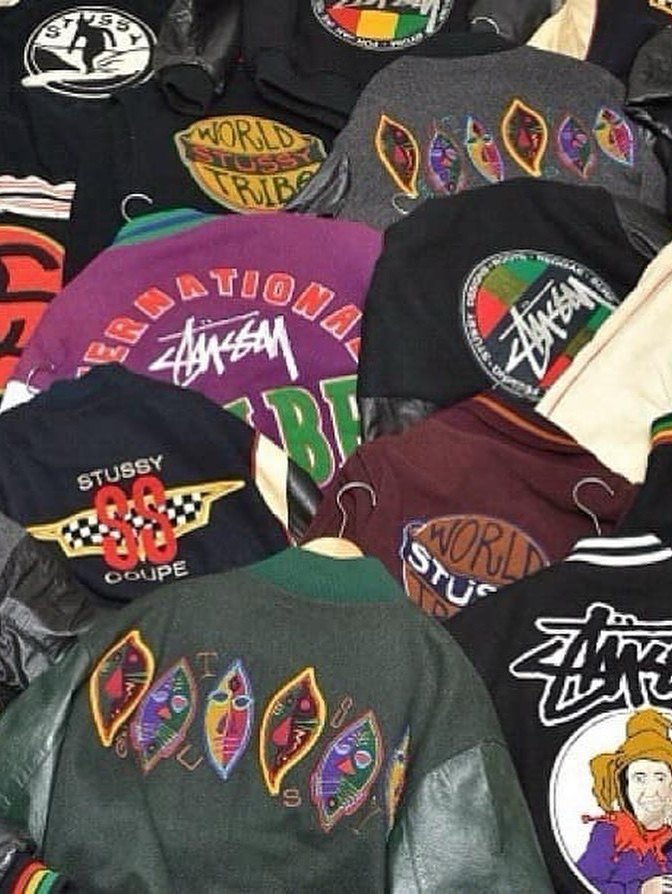 Stussy 40th Anniversary IST Jacket (Seoul), Stussy x Our Legacy x Denim Tears TTL Varsity Jacket Black 착용 스타일 - 2