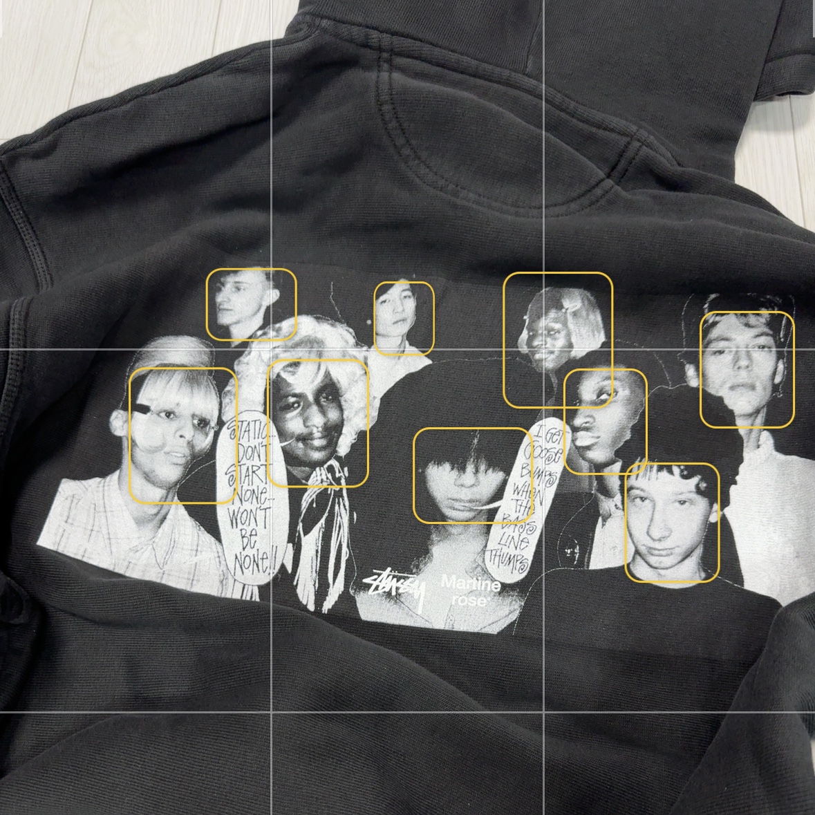 Stussy x Martine Rose Collage Pigment Dyed Hoodie Black 착용 스타일 - 1