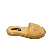 (W) Chanel Mules Lambskin & Gold Light Orange