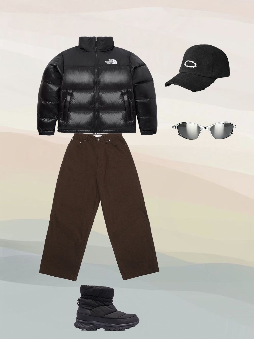 The North Face 1996 Retro Nuptse Jacket Black, Thevinylhouse Together Sweatshirt Charcoal 착용 스타일 - 4