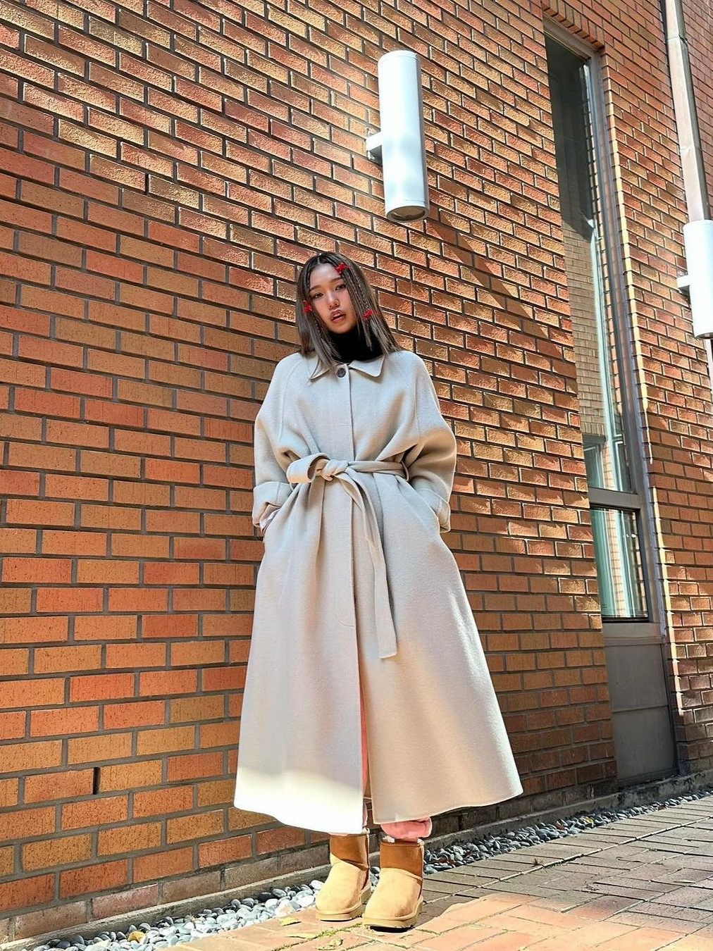 (W) Max Mara Bcollag Wool Robe-Style Coat Beige, (W) Max Mara Sportmax Morgana Double Faced Woollen Cloth Coat Ivory 착용 스타일 - 7