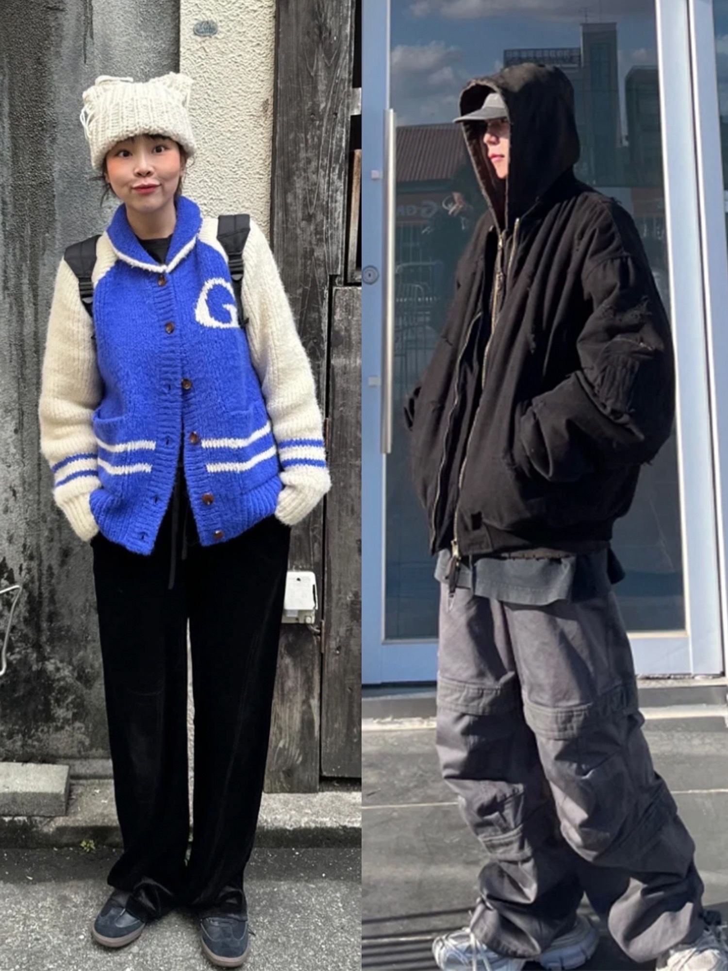 Greenbutter Women Stadium G Cowichan Cardigan Blue, Undermycar Dtrange Dead Starange Destroyed Bomber Obsidian - 23SS 착용 스타일 - 2