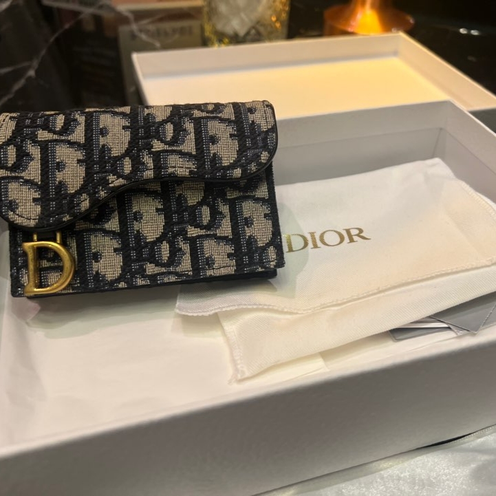 Dior Saddle Flap Card Holder Blue Dior Oblique Jacquard 착용 스타일 - 2