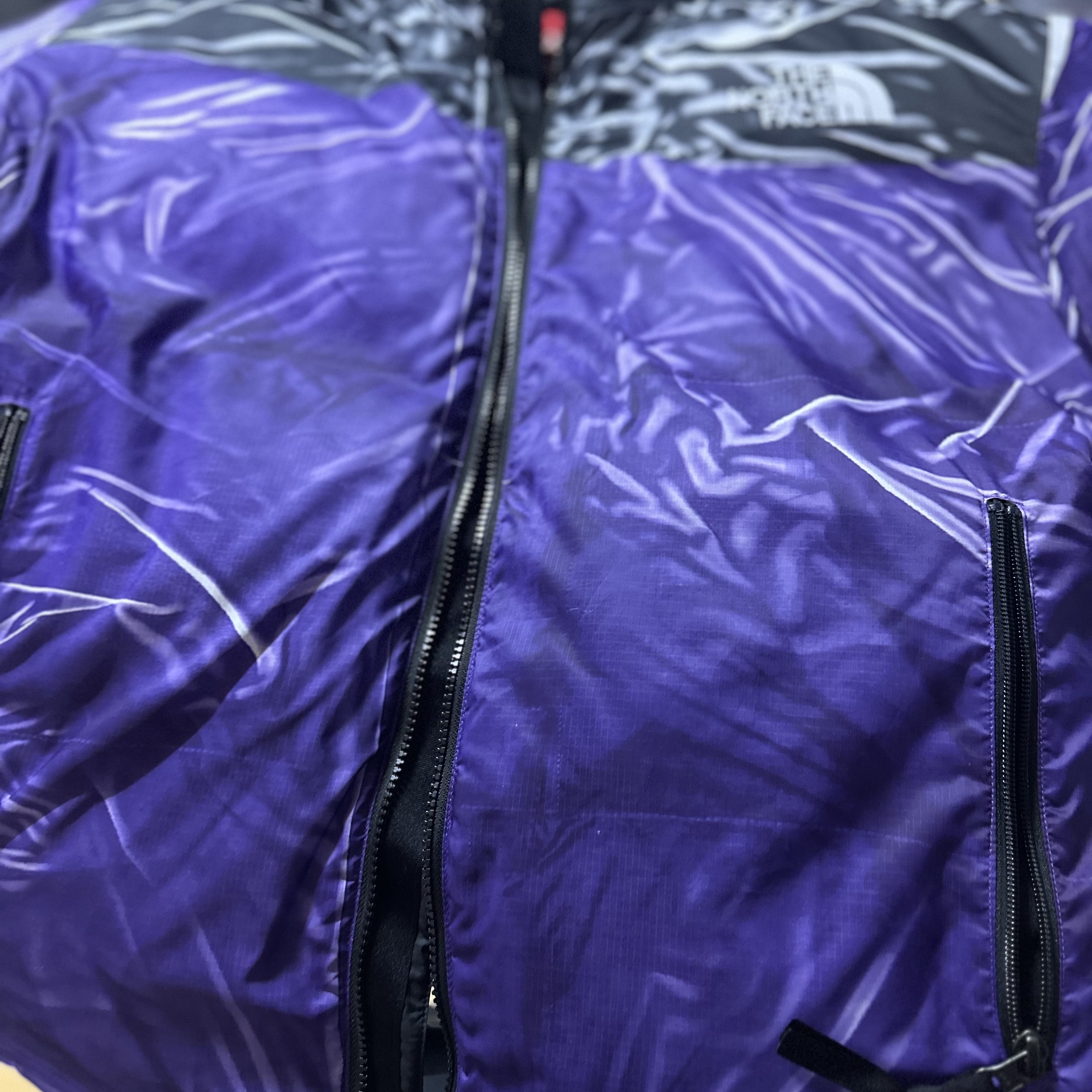 Supreme x The North Face Trompe L’oeil Printed Nuptse Jacket Purple - 23SS 착용 스타일