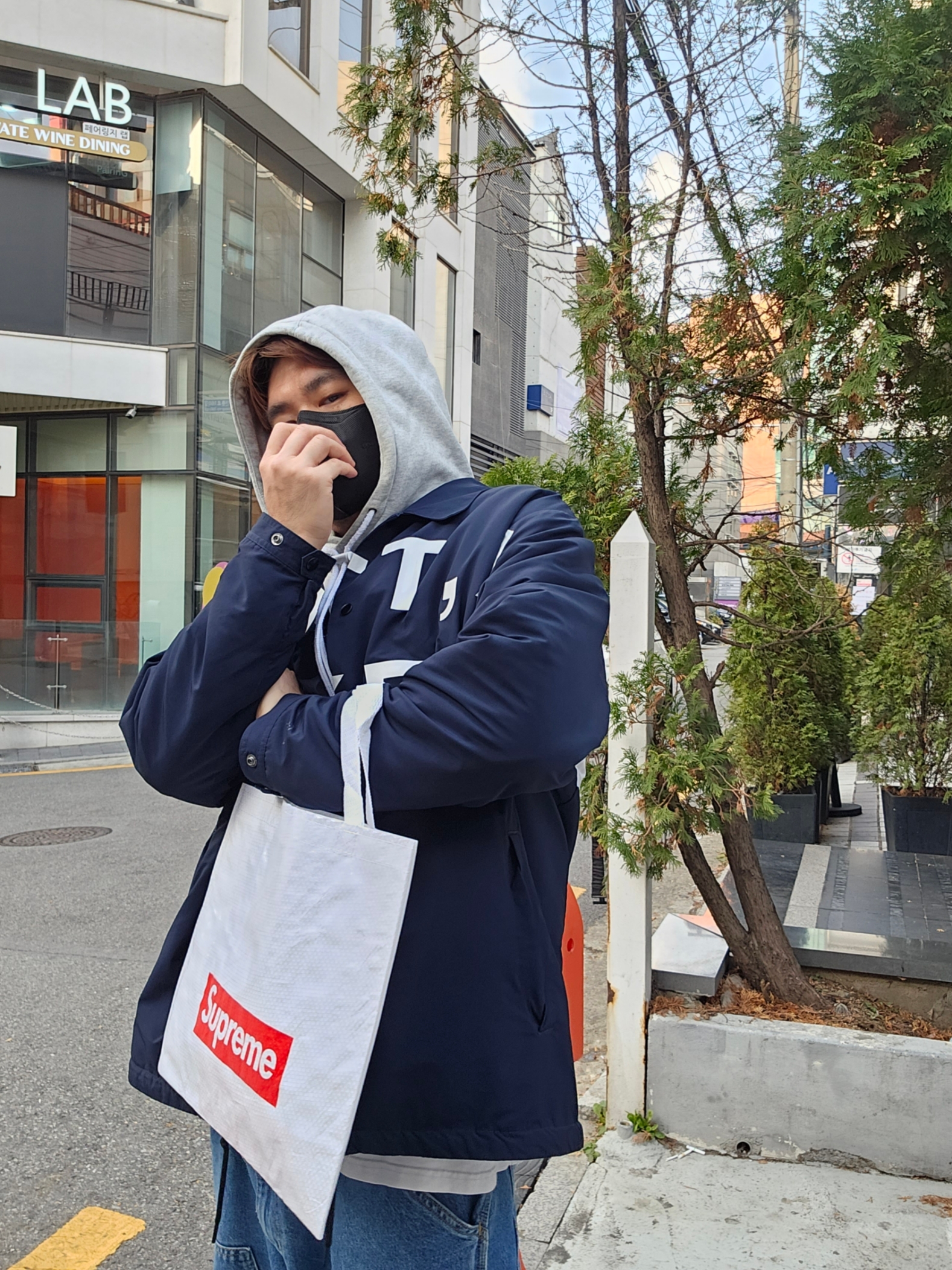 Nike x Patta Coach Jacket Dark Obsidian, Nike M NRG Hoodie Grey Heather 착용 스타일 - 2