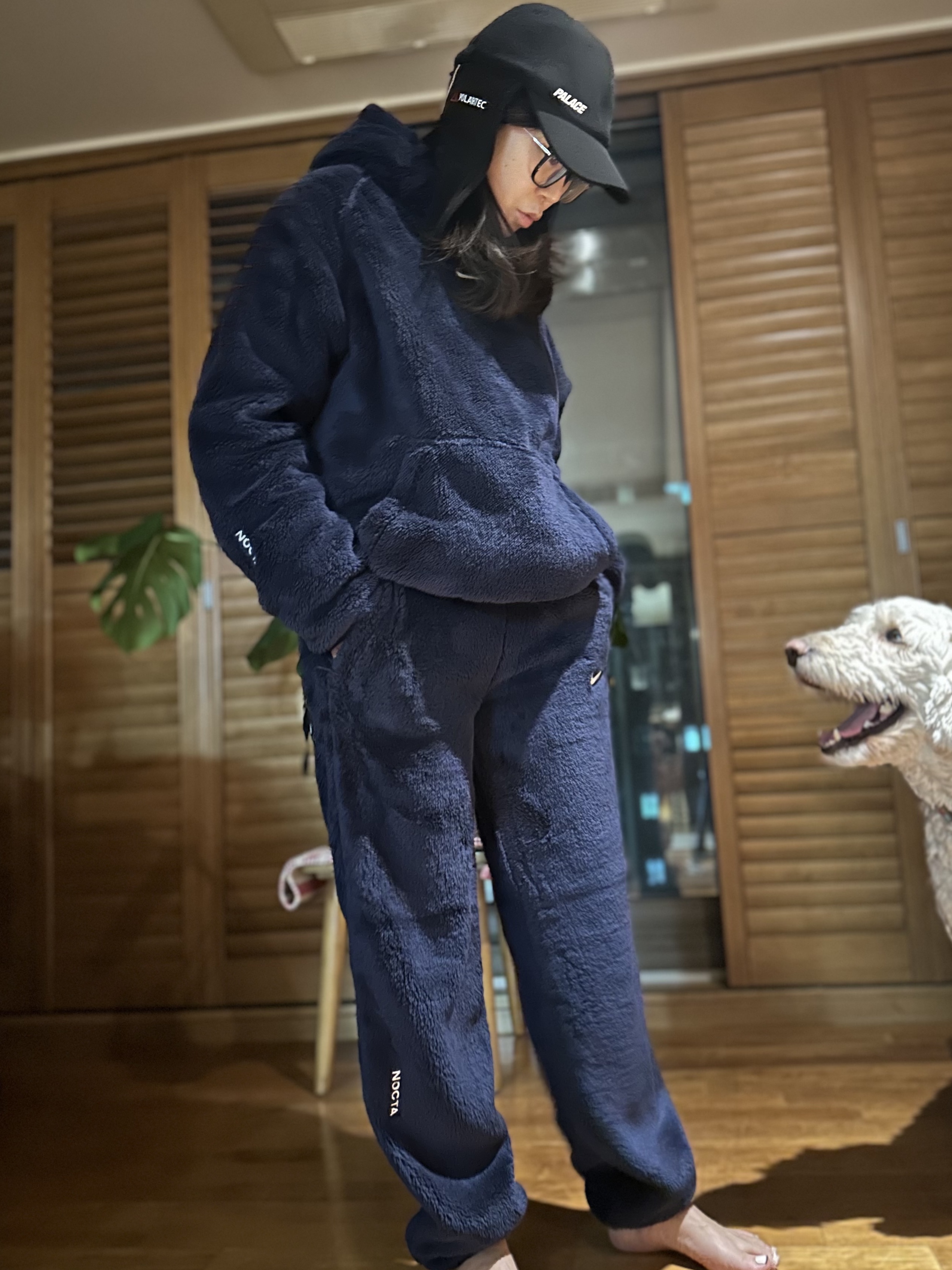 (W) Nike x Drake Nocta 8K Peaks Fleece Hoodie Midnight Navy (DV3645-410), Palace Polartec Warmdome Earflap 5-Panel Black - 23FW 착용 스타일 - 2