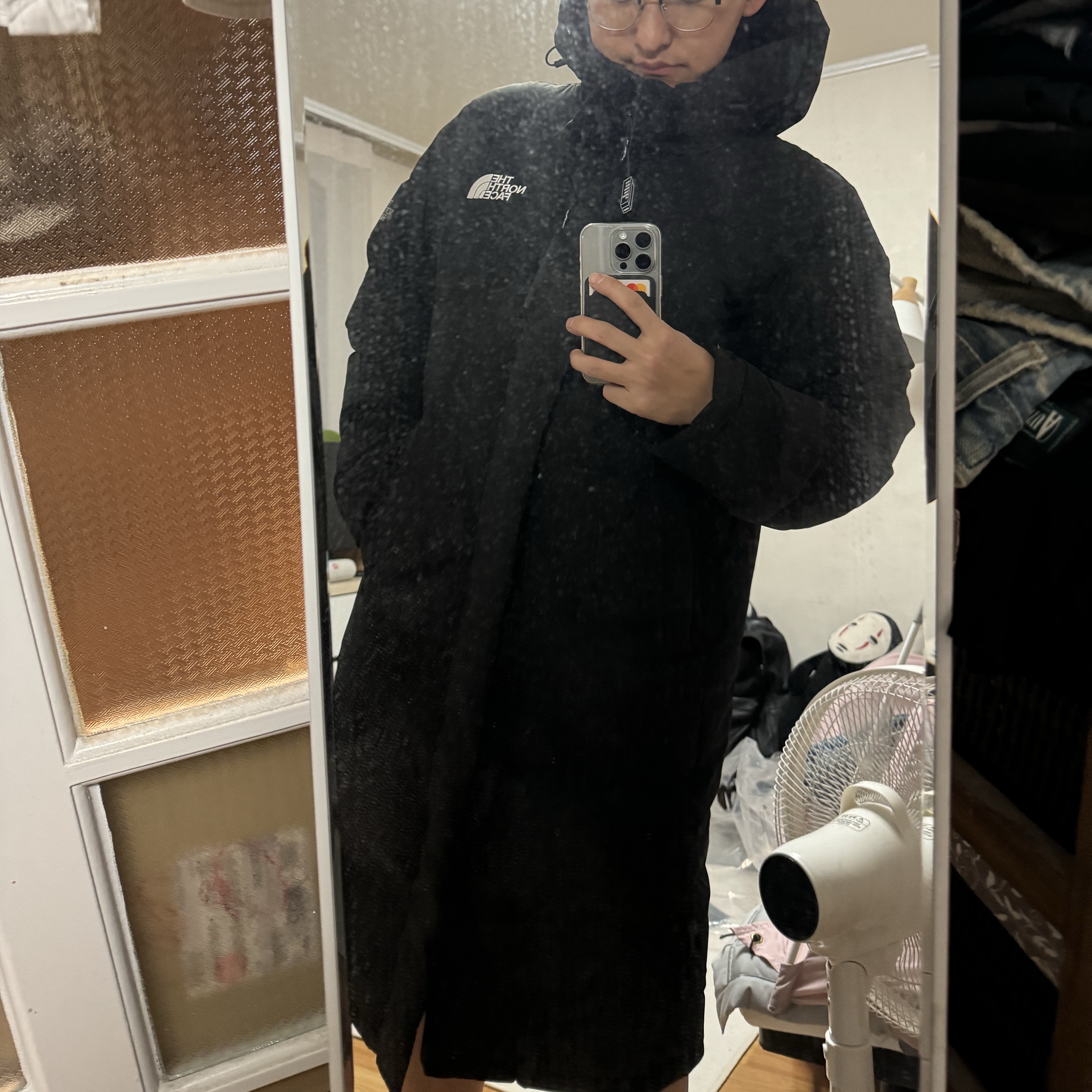 The North Face White Label Go Free Down Coat Black 착용 스타일