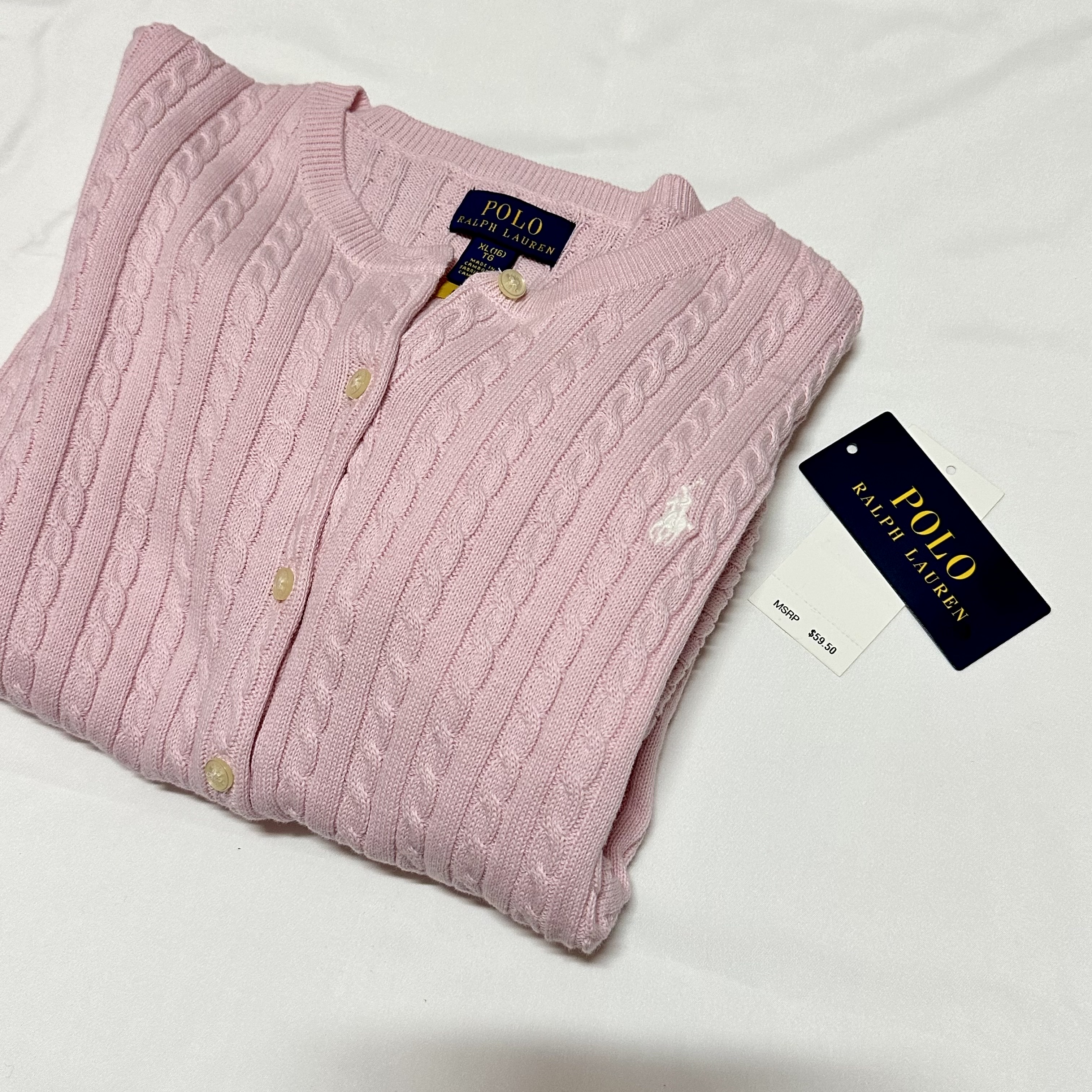 [30% 적립] Polo Ralph Lauren Children Mini Cable Cotton Cardigan Pink 착용 스타일