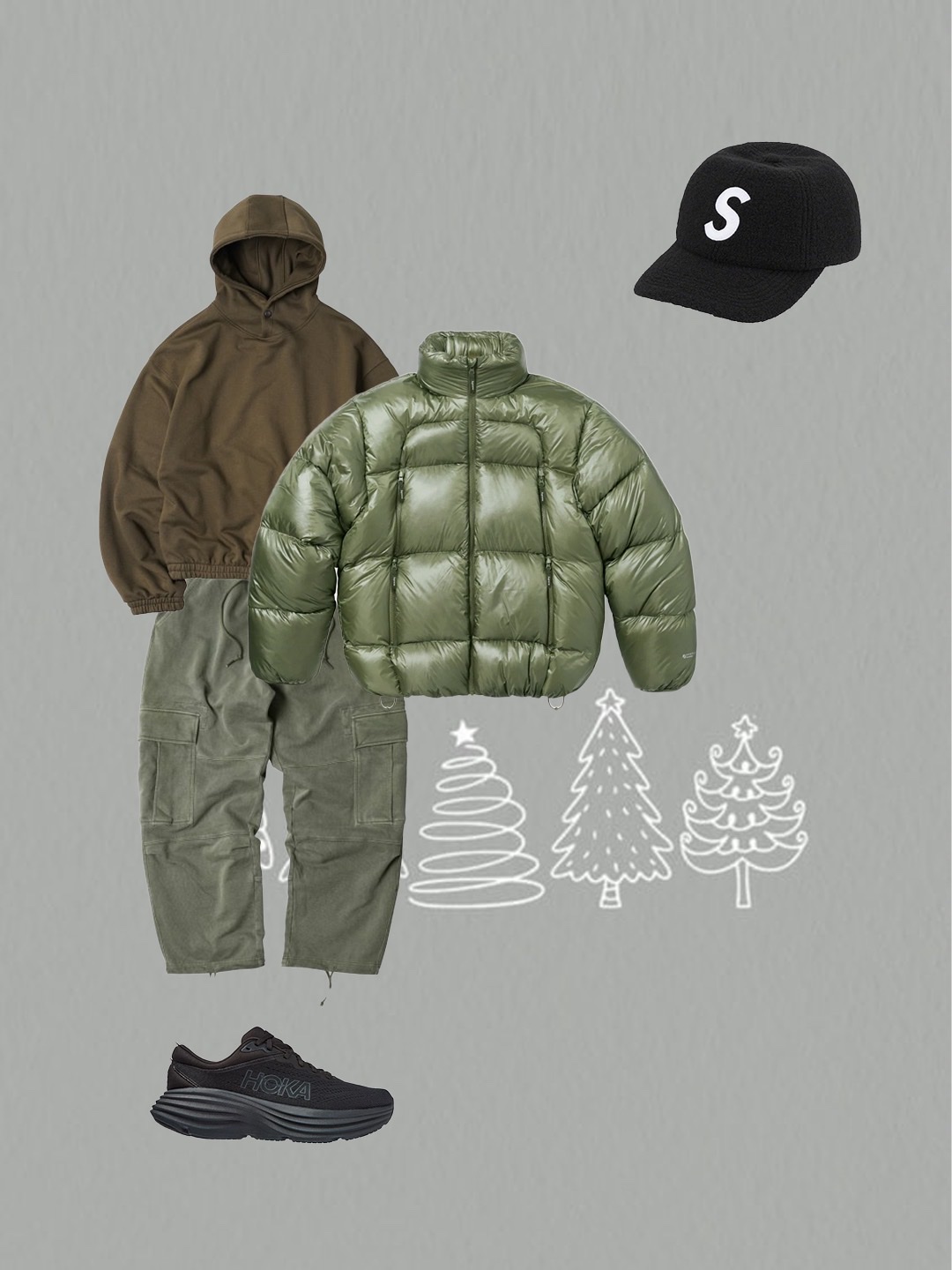 Supreme Featherweight Down Puffer Jacket Olive - 23FW, Supreme Boiled Wool S Logo 6-Panel Black - 22FW 착용 스타일 - 2