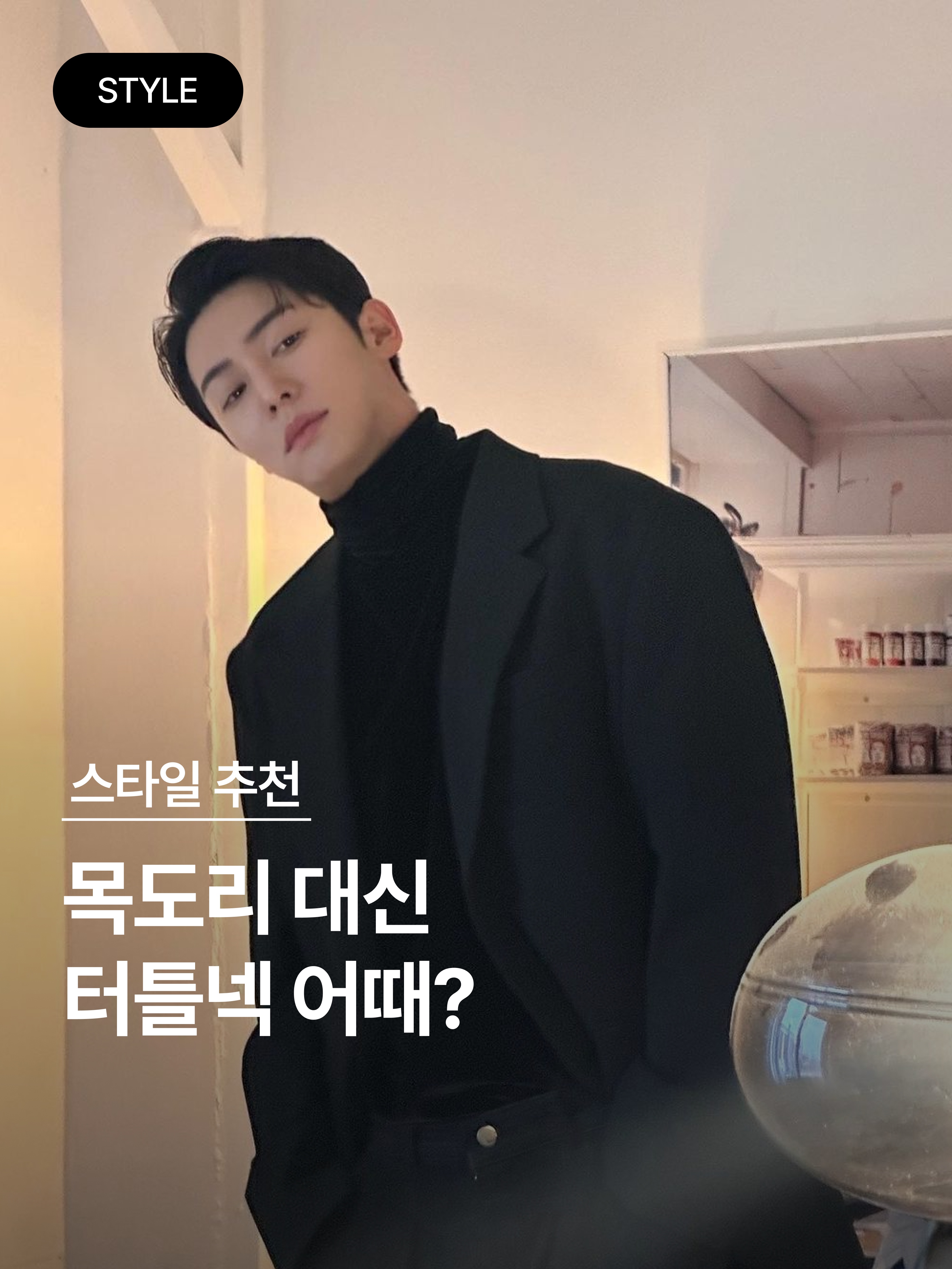 Polyteru Turtle Neck Sleeve Black, Stone Island 552C2 Wool Turtleneck Knit Black - 22FW 착용 스타일 - 1