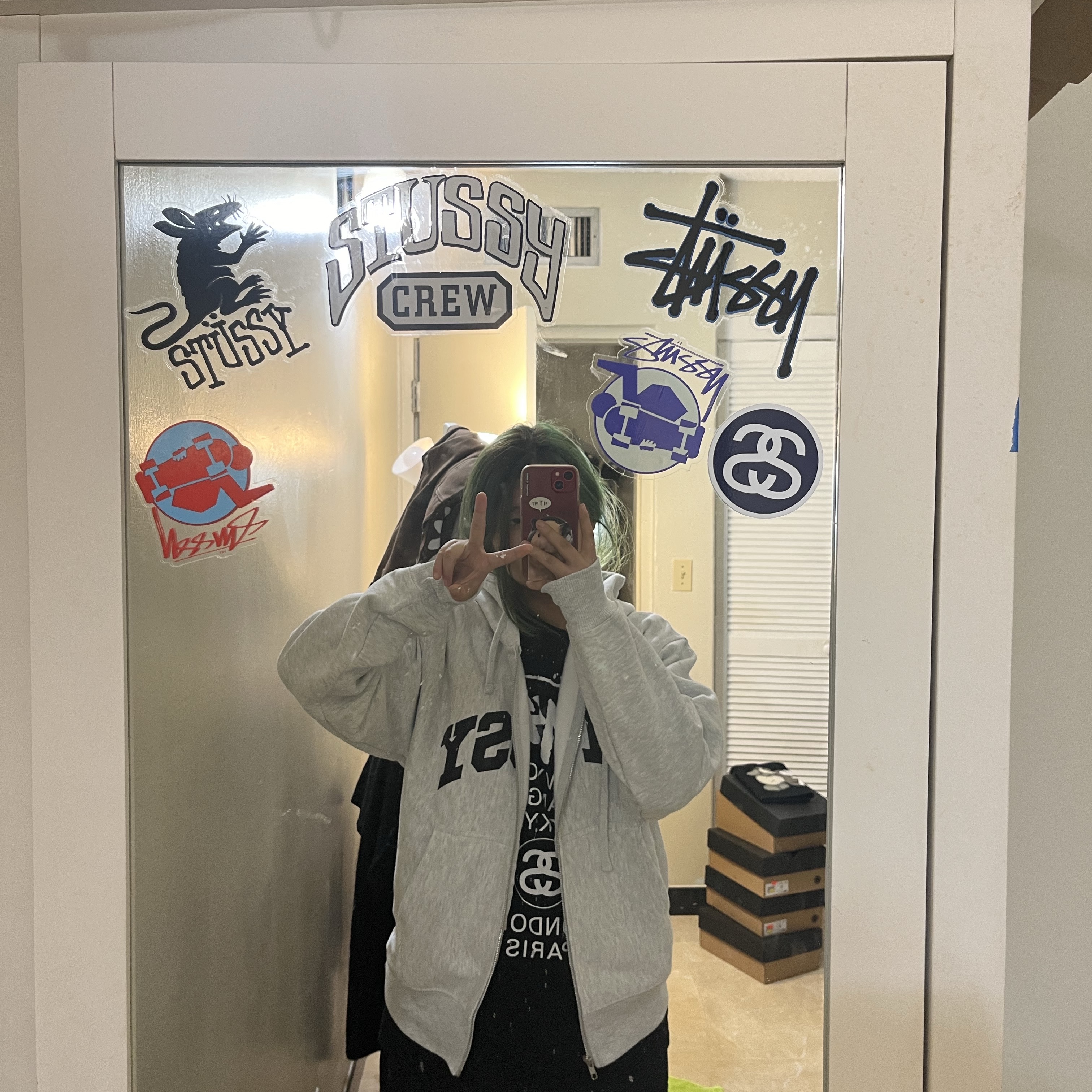 Nike x Stussy Full Zip Pigment Dyed Fleece Hoodie Habanero Red (FJ9161-642), Nike x Stussy Pigment Dyed Fleece Pants Habanero Red (FJ9157-642) 착용 스타일 - 4