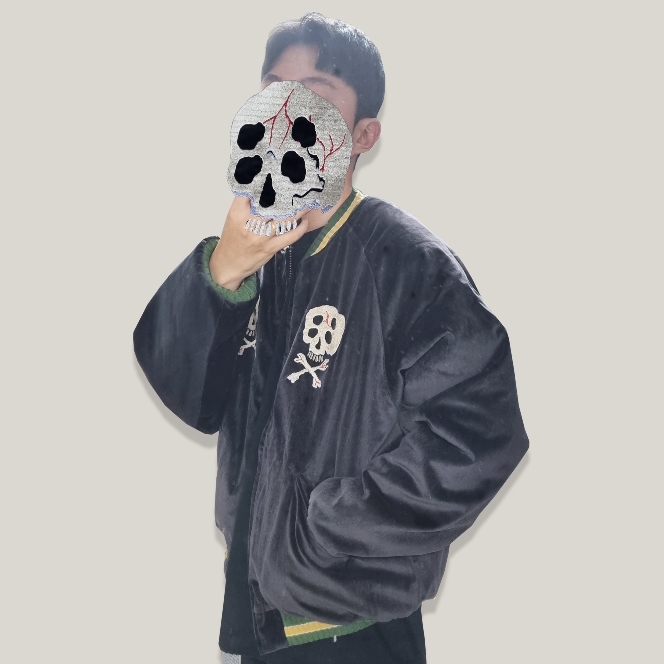 Kapital Velveteen Sulfide Souvenir Rain Skull Jacket Black 착용 스타일 - 1