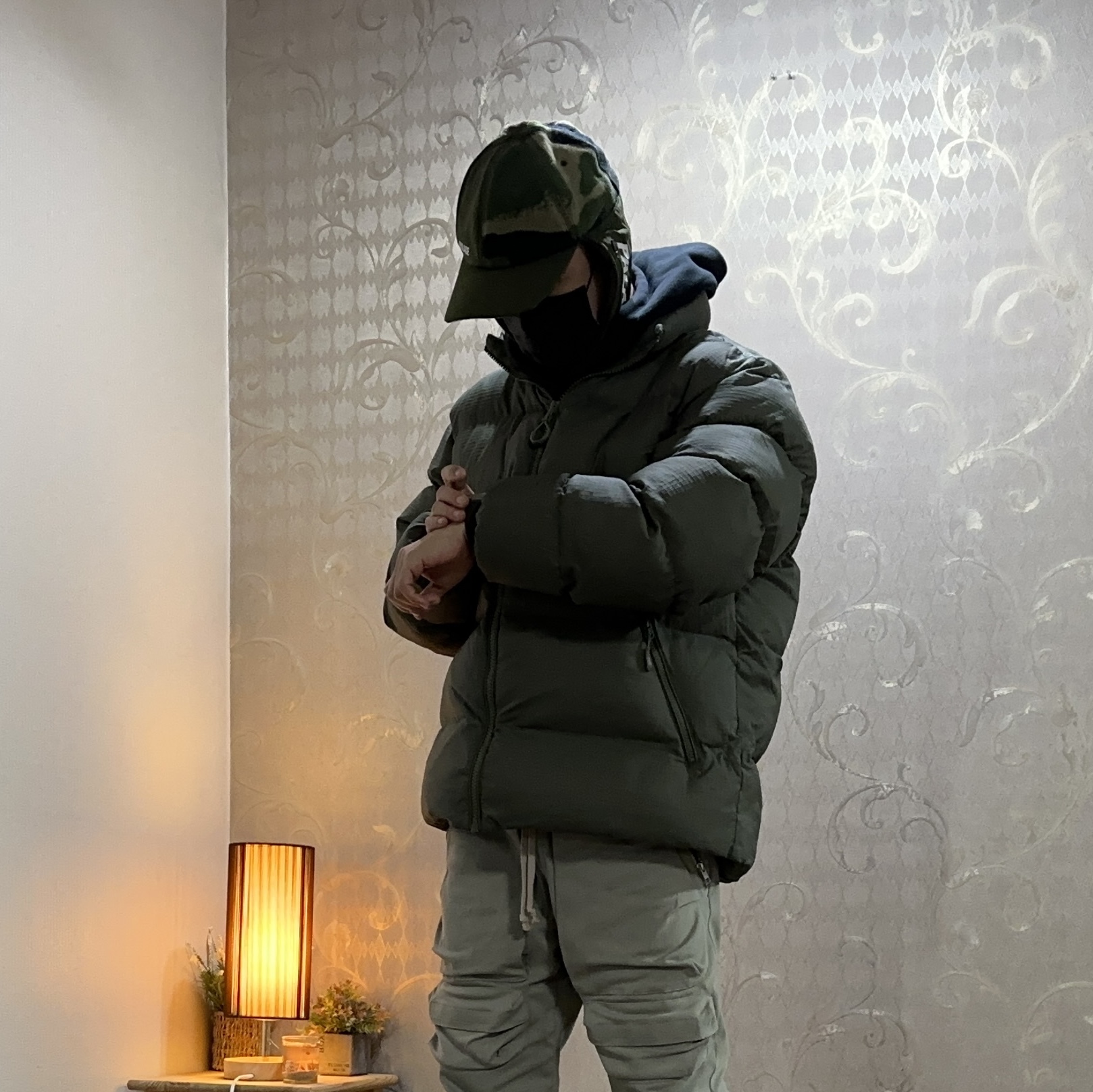 Palace Polartec Warmdome Earflap 5-Panel Woodland Camo - 23FW, Palace Ripstop Puffa Olive - 23FW 착용 스타일 - 1