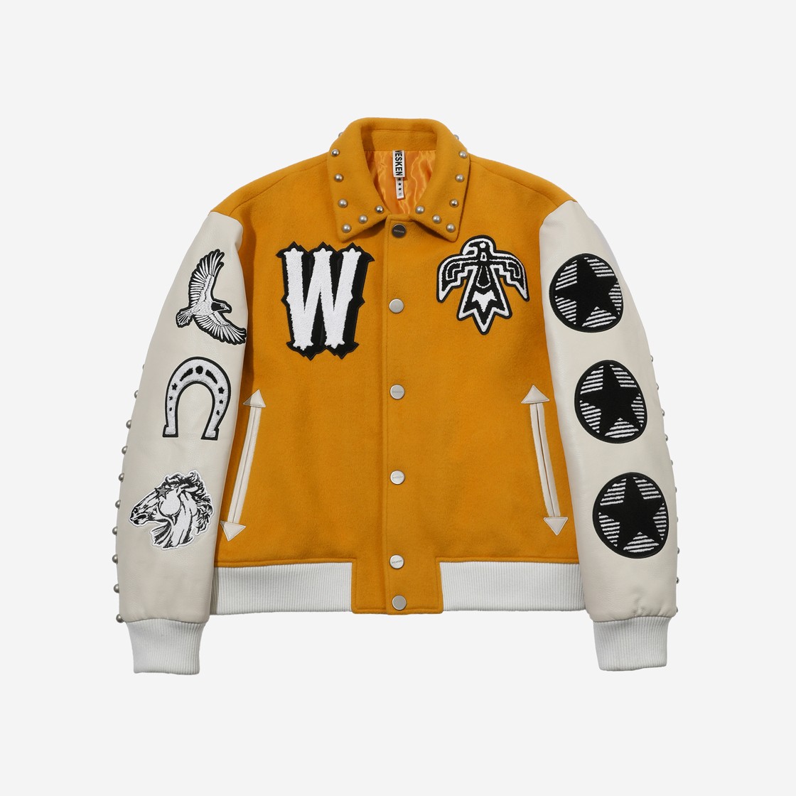 Wesken Aztec Symbol Embroidery Varsity Jacket Orange 상세 이미지 1