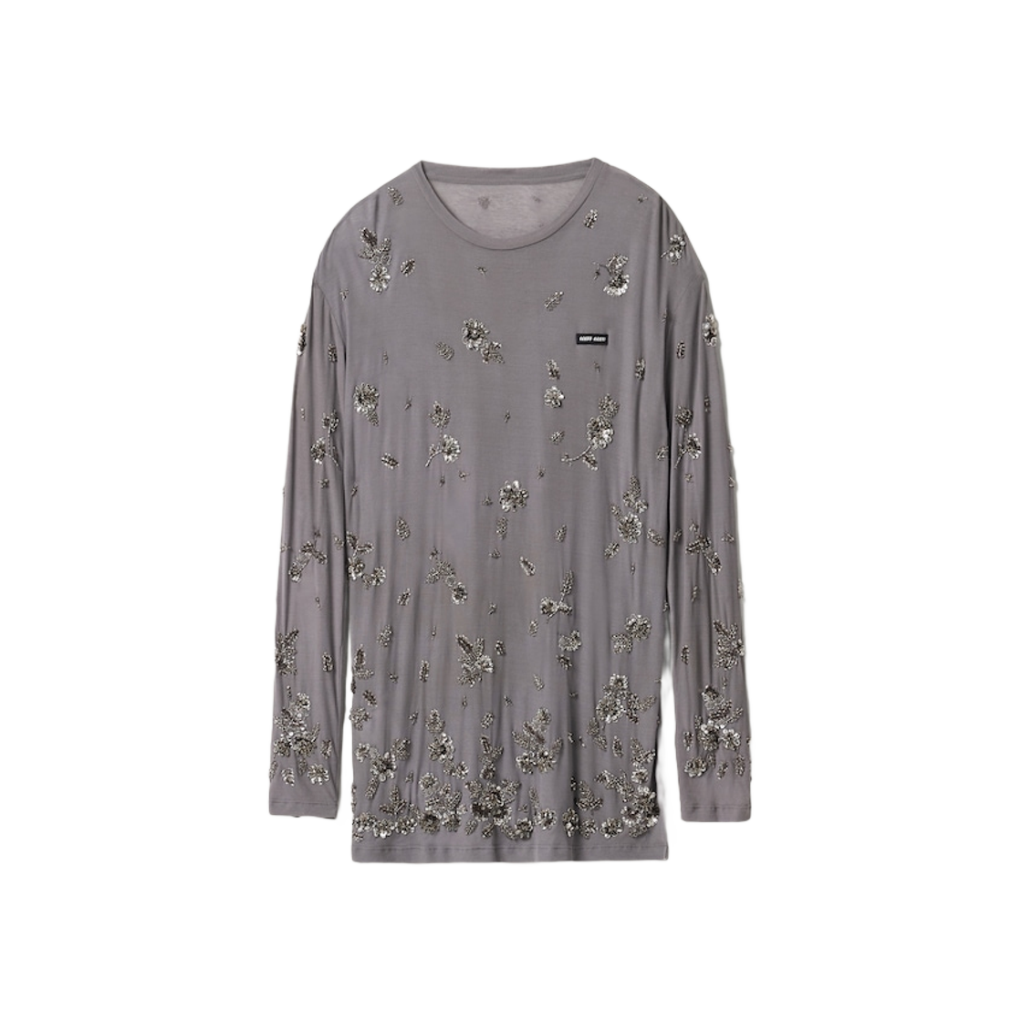 (W) Miu Miu Embroidered Garment Dyed Ribbed Knit Jersey Dress Lead Gray 상세 이미지 1