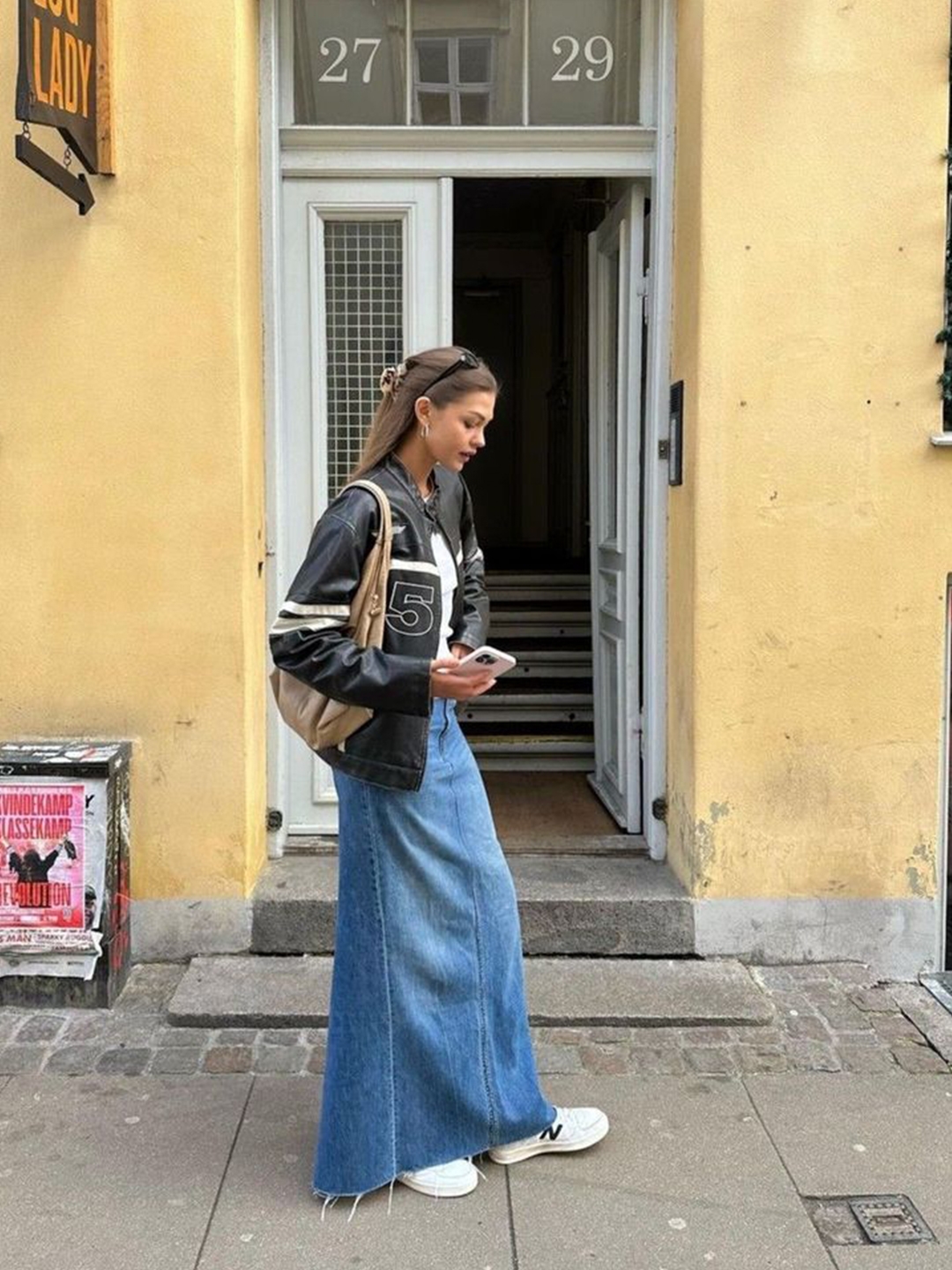 (W) Bohemian Seoul Two Pocket Leather Maxi Skirt Black, (W) Uniqlo +J Pleated Wrap Long Skirt Black 착용 스타일 - 5
