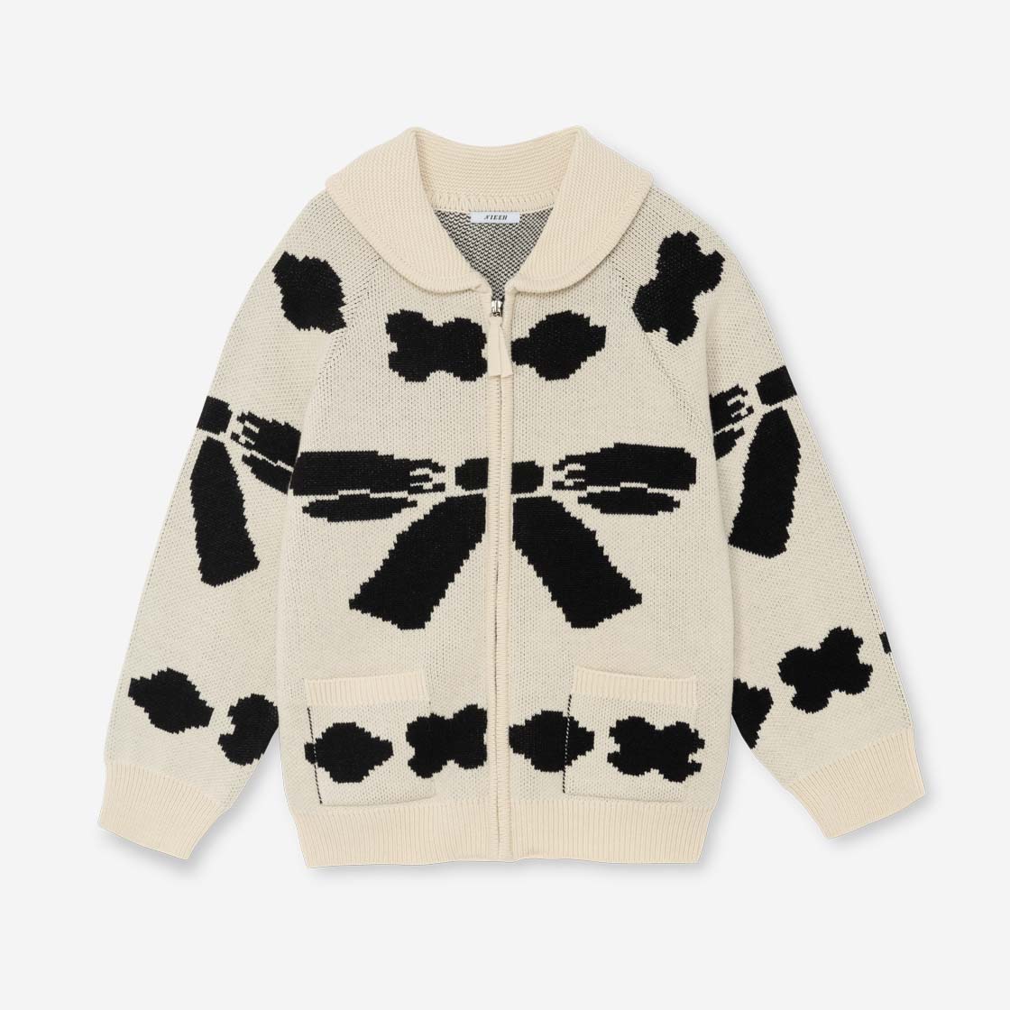 니히 리본 집업 스웨터 아이보리