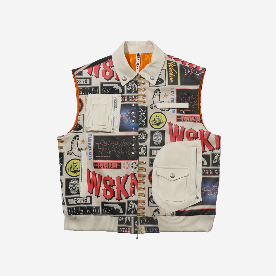 Wesken MA-1 Battle Graphic Stud Detailed Padded Vest Natural 상세 이미지 1