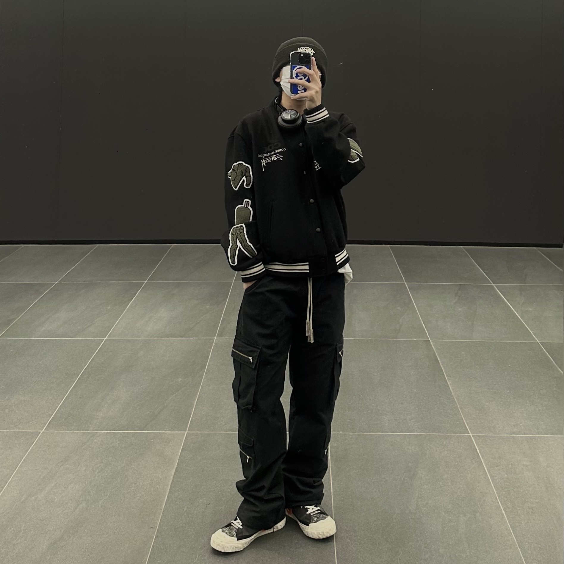 Stussy x CDG Varsity Jacket, Nike x Readymade Blazer Mid Black 착용 스타일 - 2