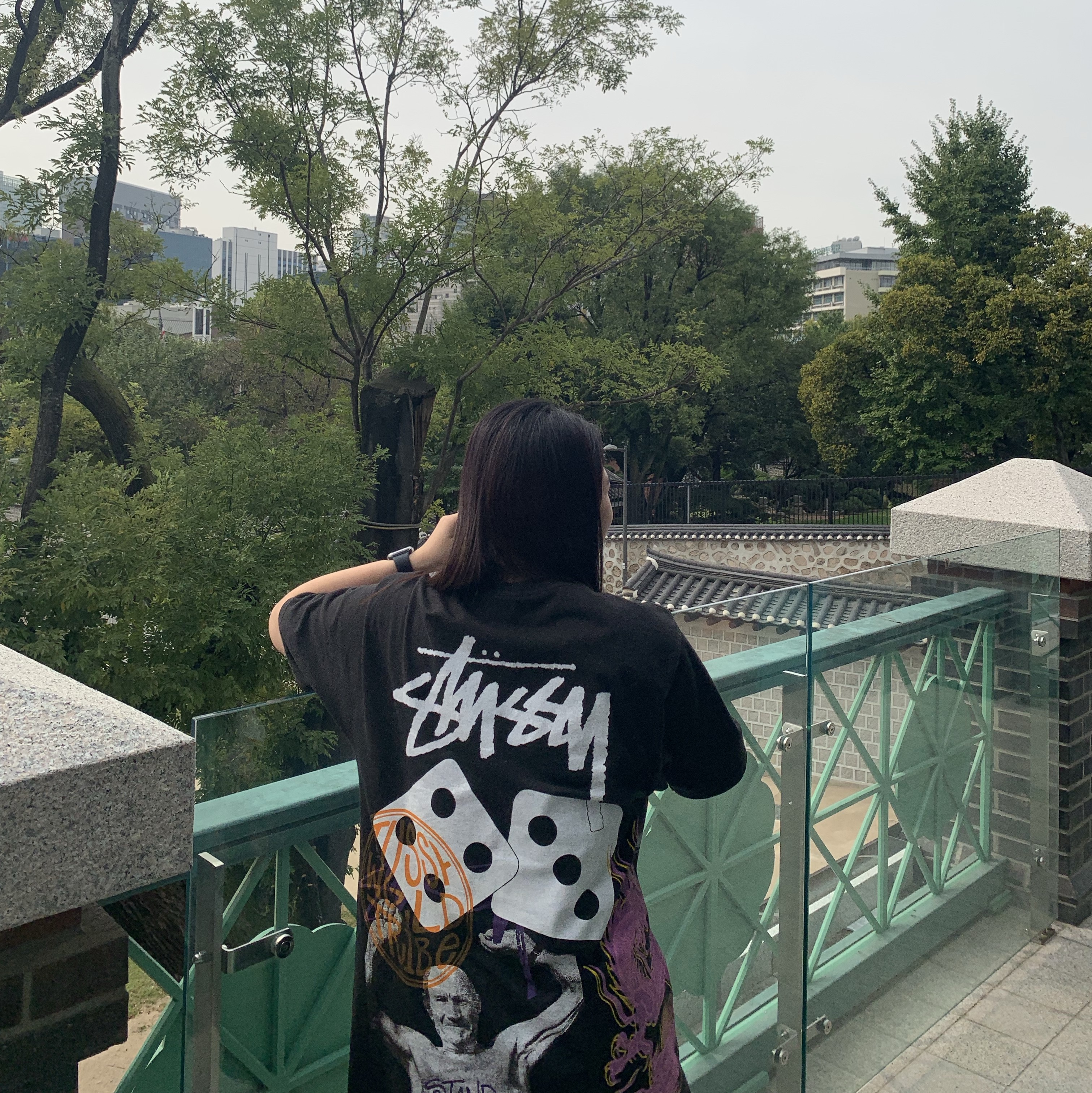 Stussy Strike Pigment Dyed T-Shirt Black, (W) Nike Air Force 1 '07 Low White 착용 스타일 - 3