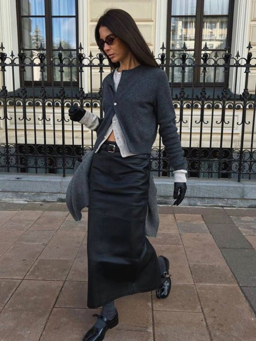 (W) Bohemian Seoul Two Pocket Leather Maxi Skirt Black, (W) Uniqlo +J Pleated Wrap Long Skirt Black 착용 스타일 - 2