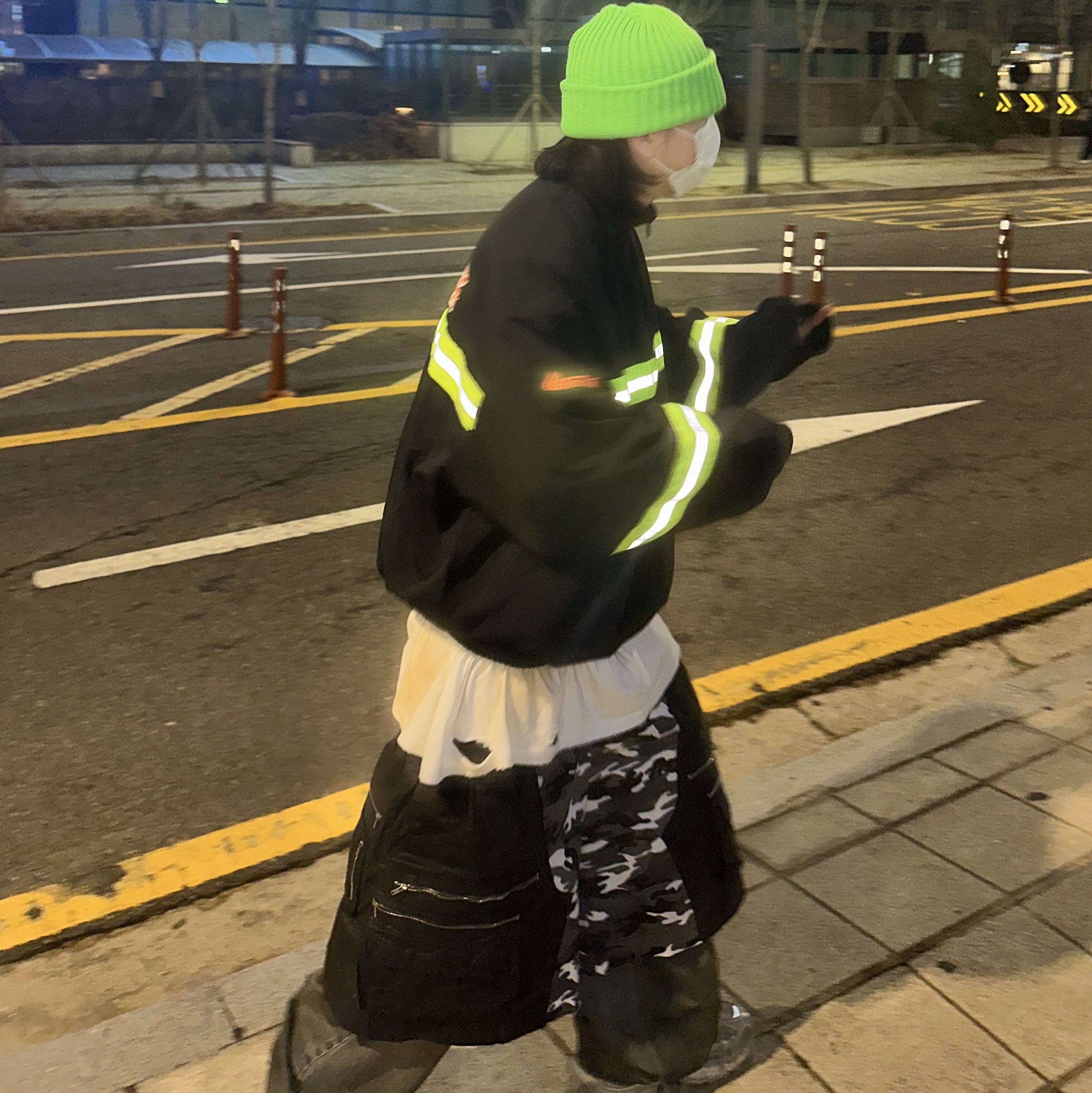 Project G/R Firefighter Track Jacket Black, Project G/R Coated Backward Denim Pants Blue 착용 스타일 - 4