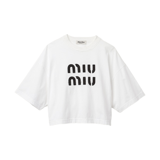 (W) 미우 미우 자수 코튼 티셔츠 화이트