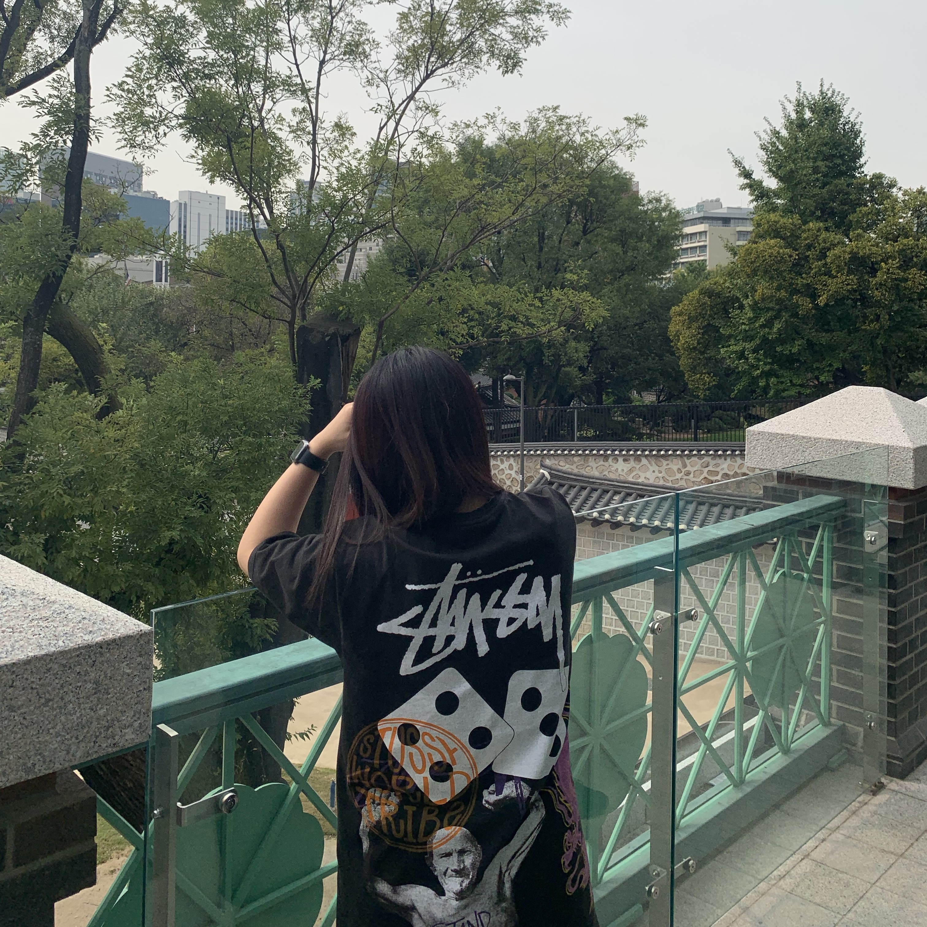 Stussy Strike Pigment Dyed T-Shirt Black, (W) Nike Air Force 1 '07 Low White 착용 스타일 - 1