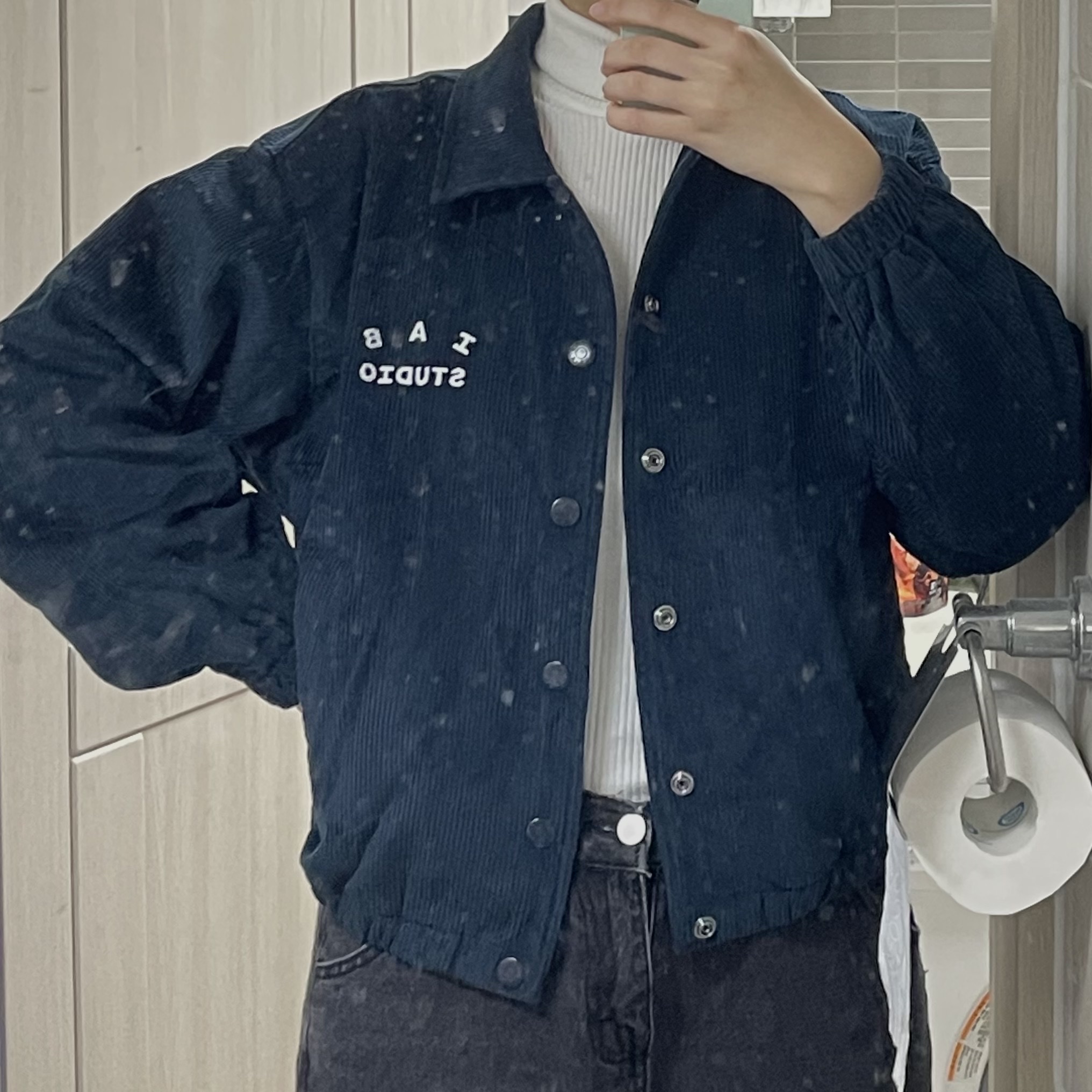 IAB Studio Corduroy Jacket Midnight Blue 착용 스타일 - 2